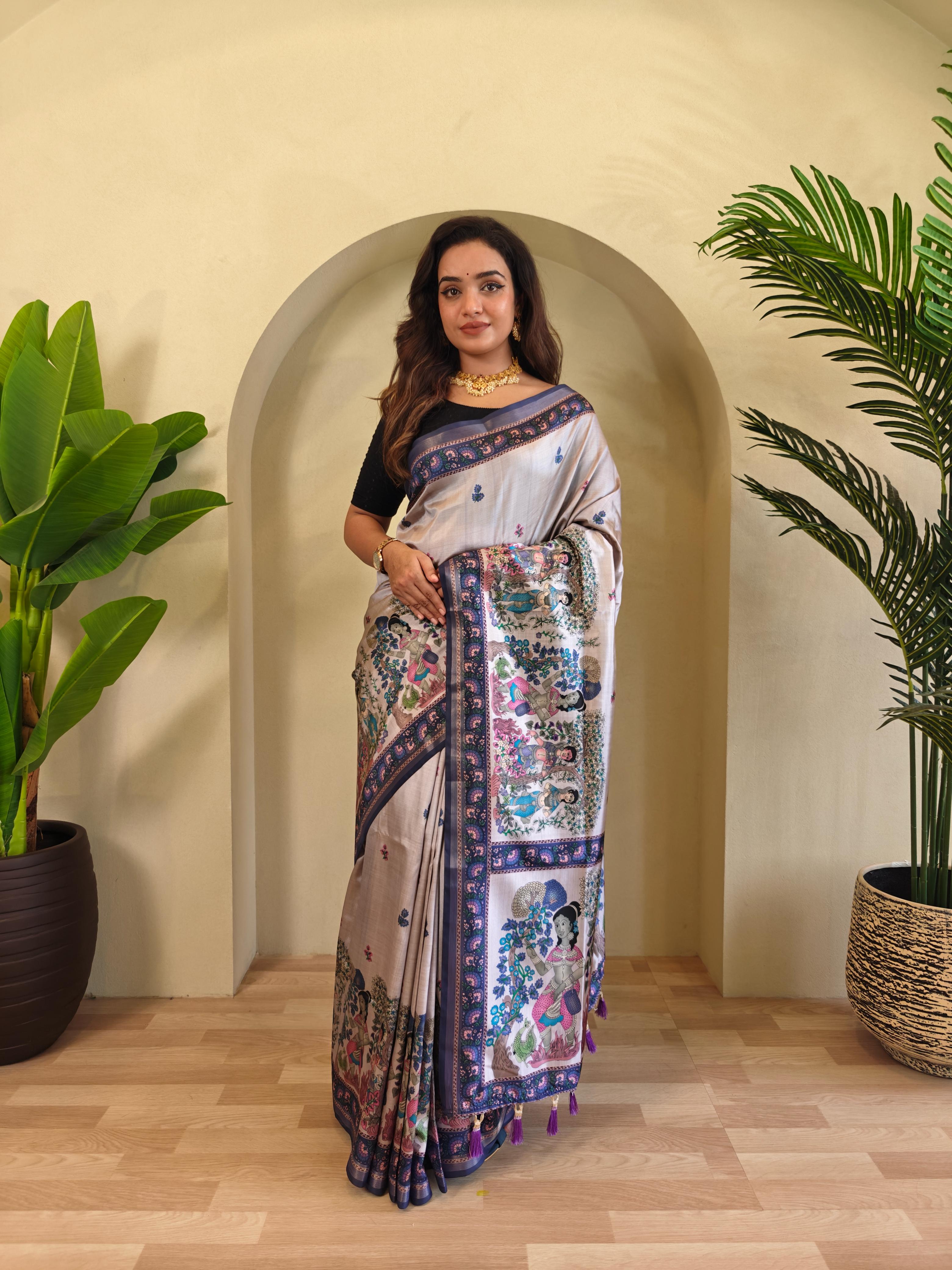 Lavender Color Beautiful kalamkari Digital Print Saree