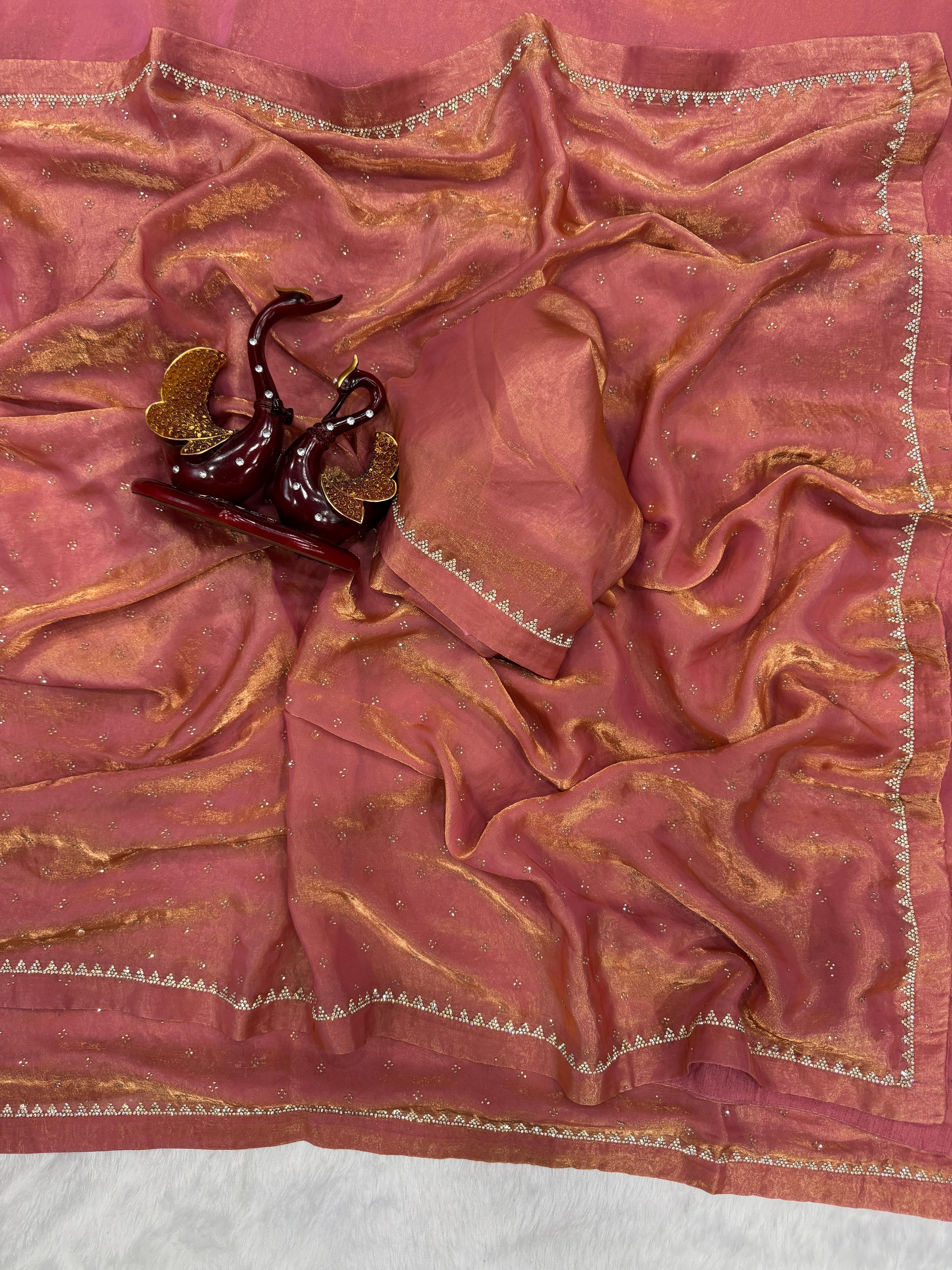 Peach Color Festive Wear Shining Silk Saree