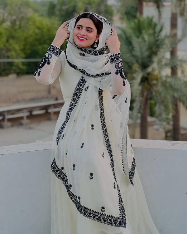 White Color Sequence Work Elegant Anarkali Gown