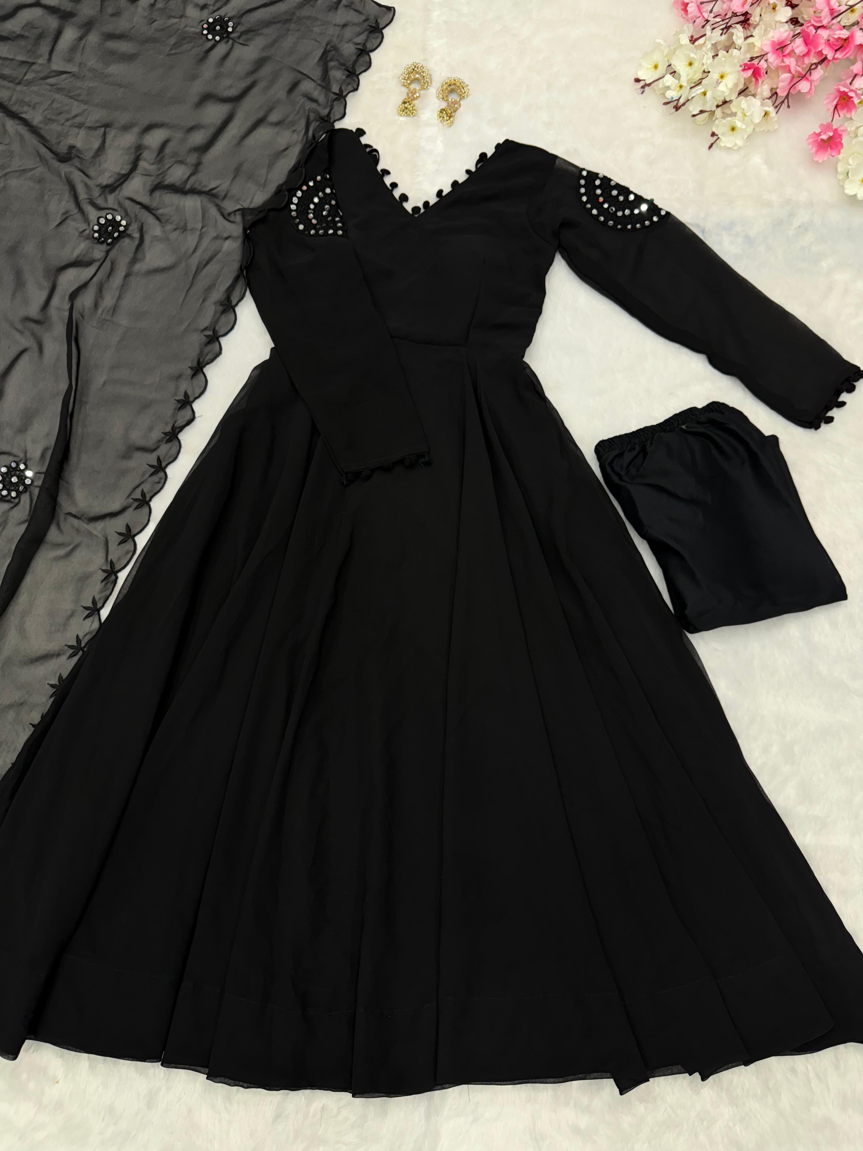 Unique Black Color Embroidery Work Anarkali Gown