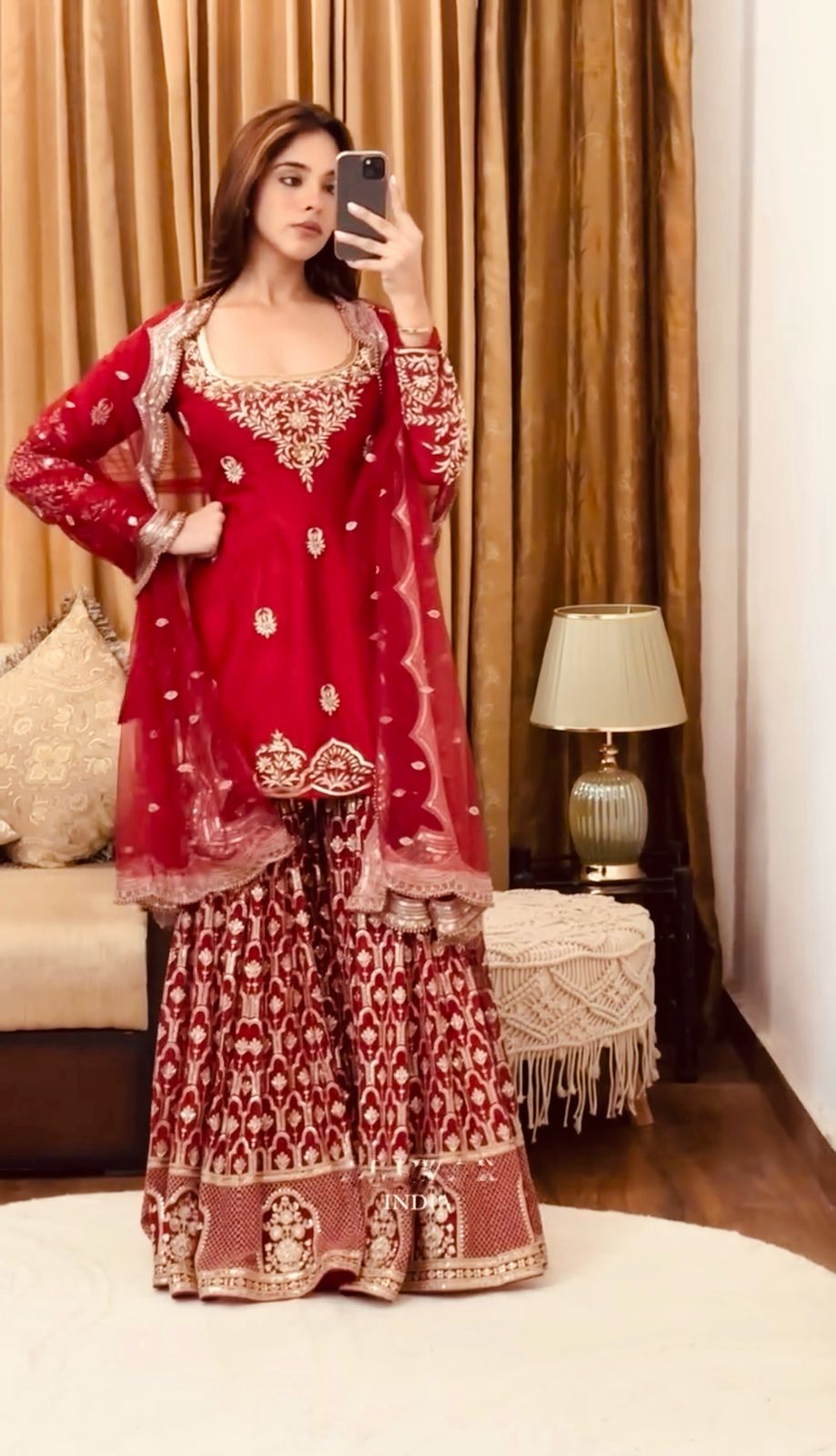 Admiring Georgette Red Color Sharara Suit