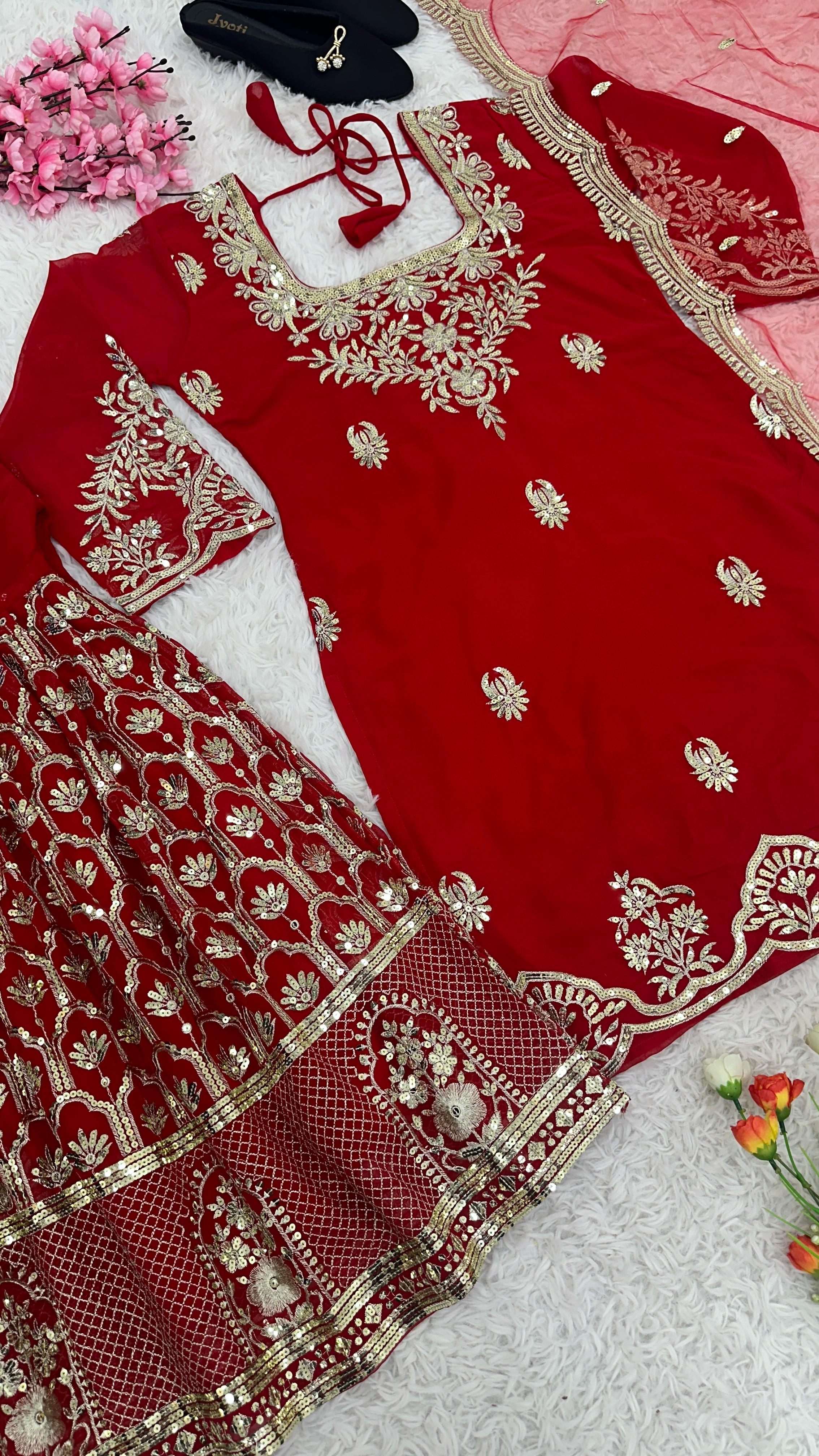 Admiring Georgette Red Color Sharara Suit