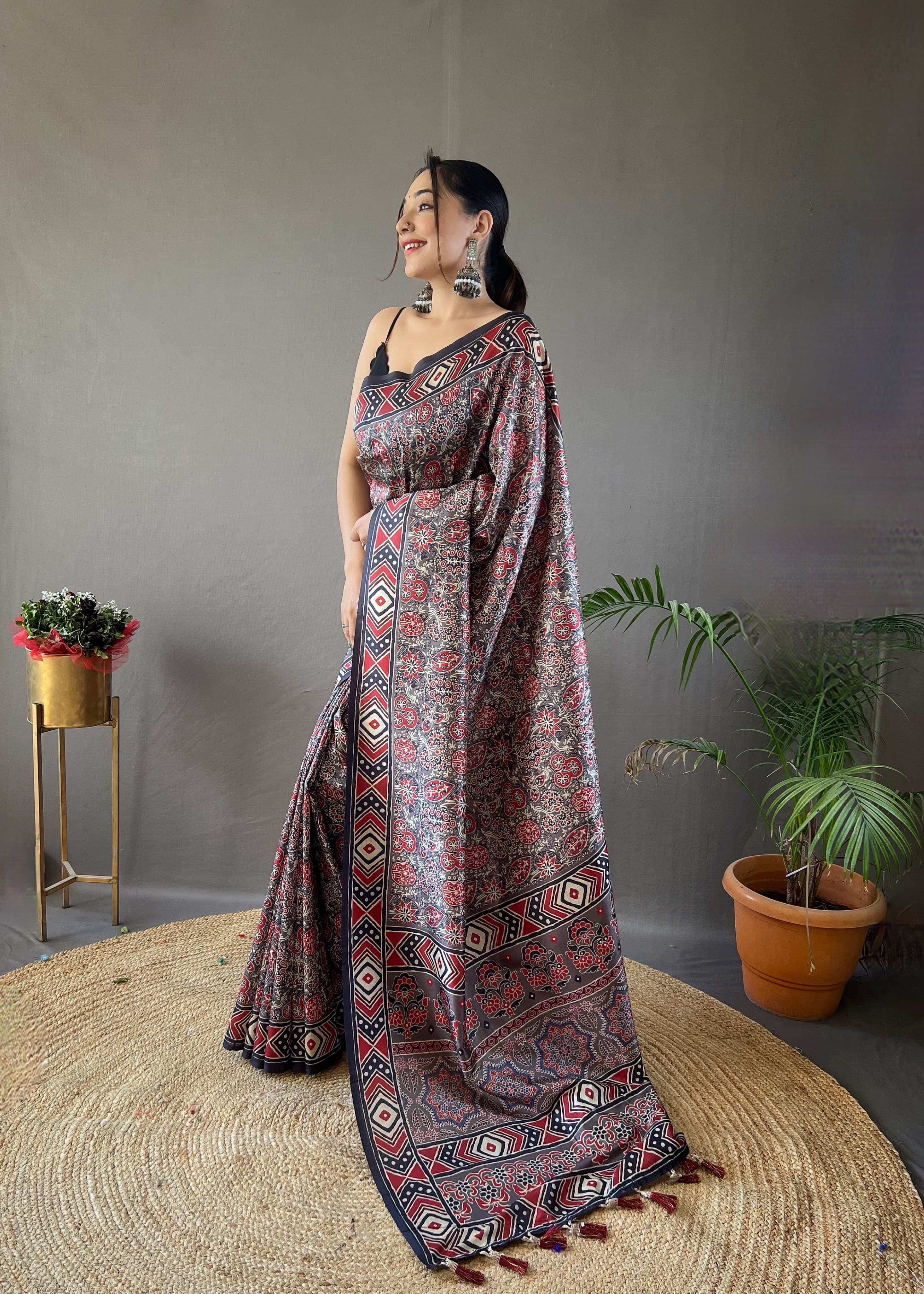 Opulent Grey Color Digital Print Saree