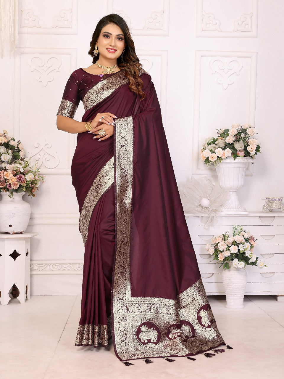Imposing Banarasi Silk Maroon Color Saree