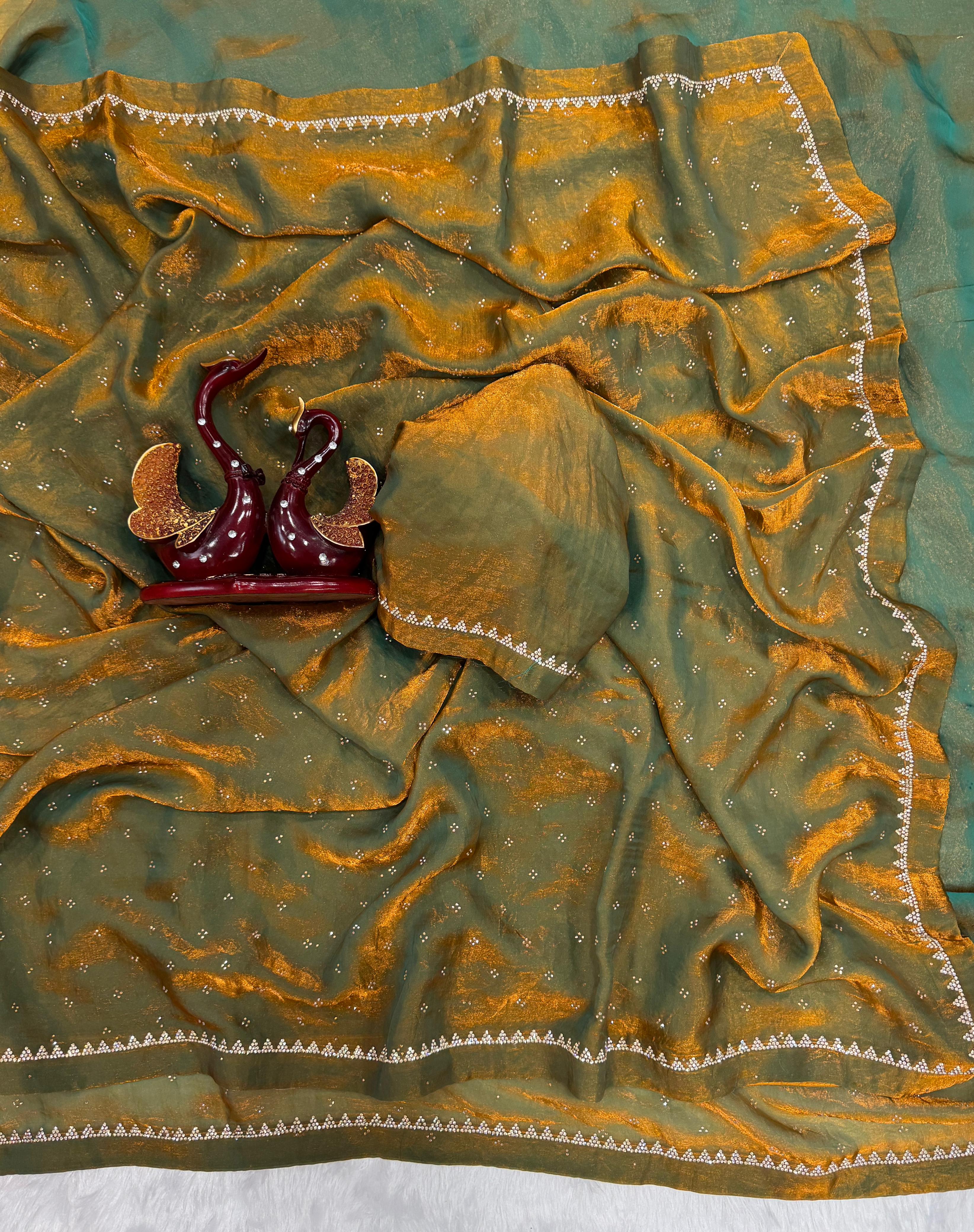 Mehndi Color Festive Wear Shining Silk Saree