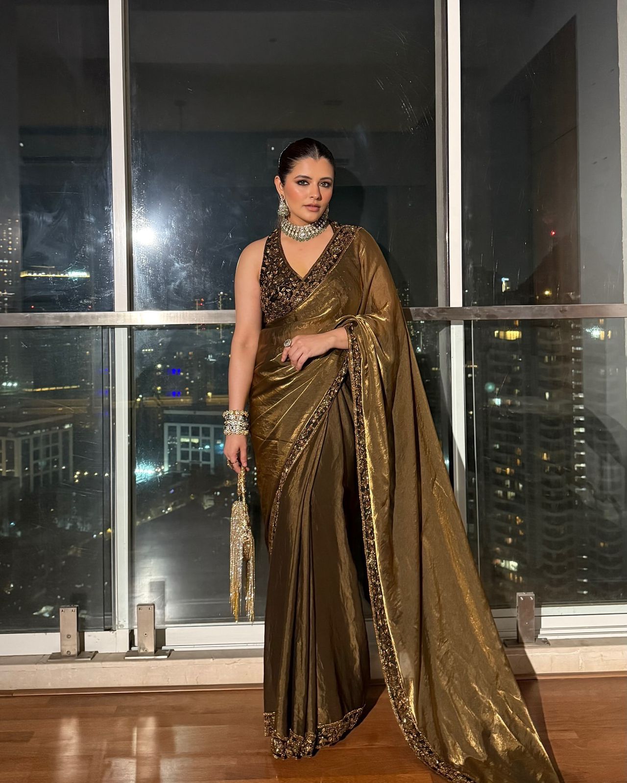 Bollywood Style Space Silk Beige Color Saree