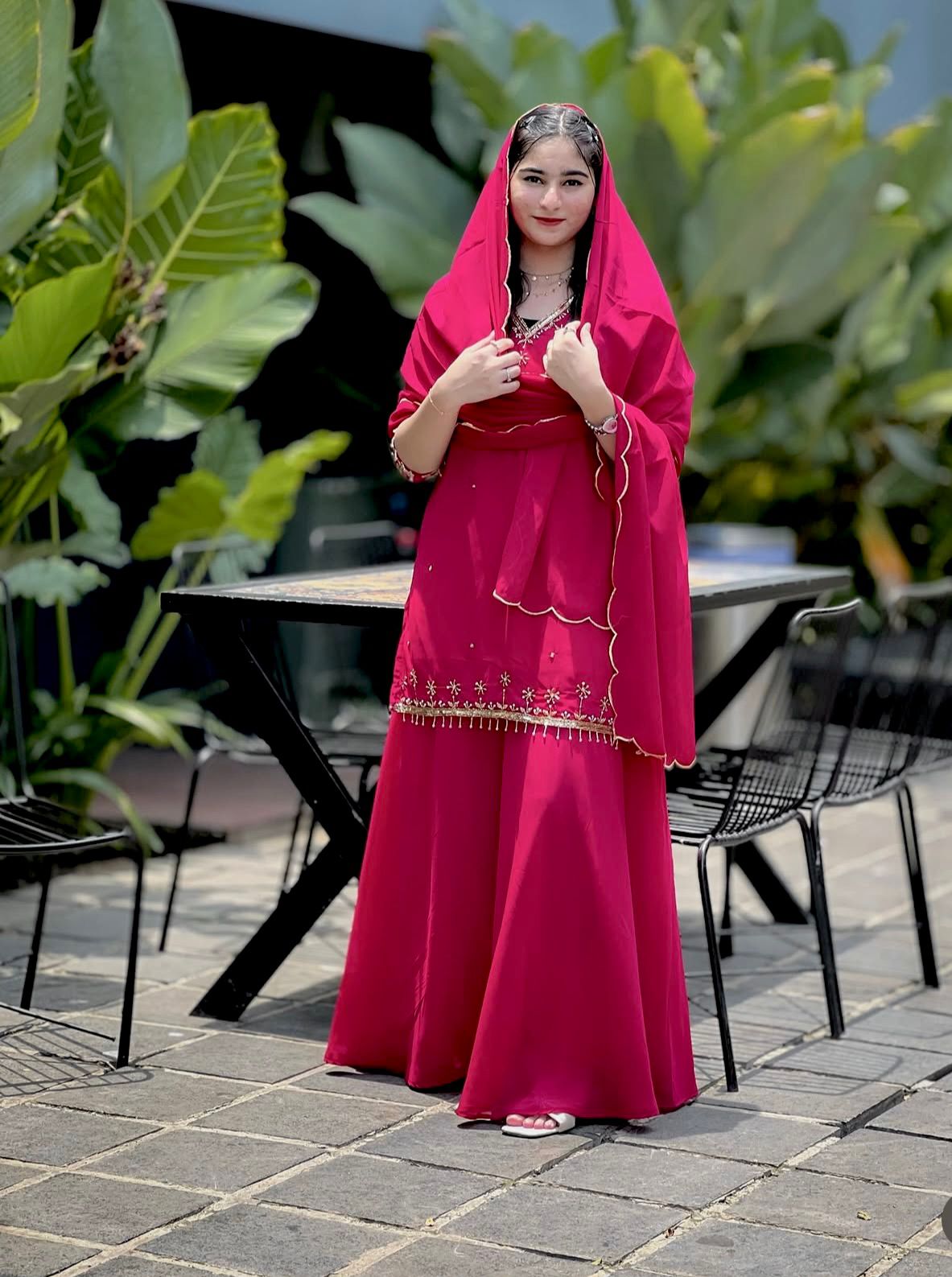 Function Wear Pink Heavy Faux Georgette Palazzo Set