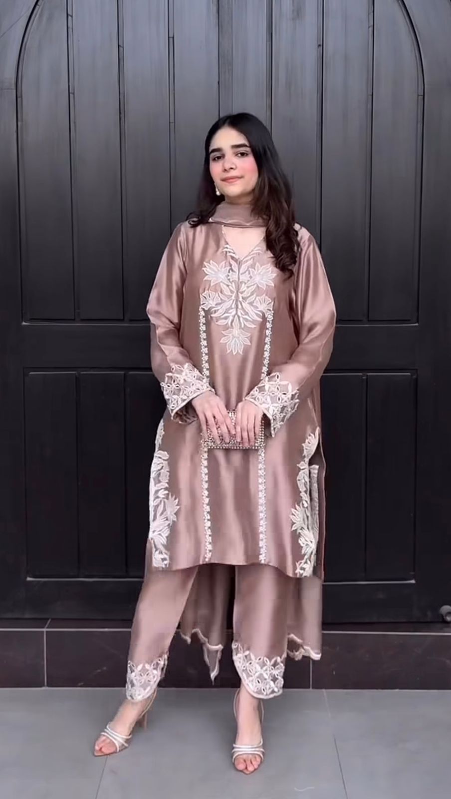 Alluring Pink Color Sequence Work Palazzo Suit