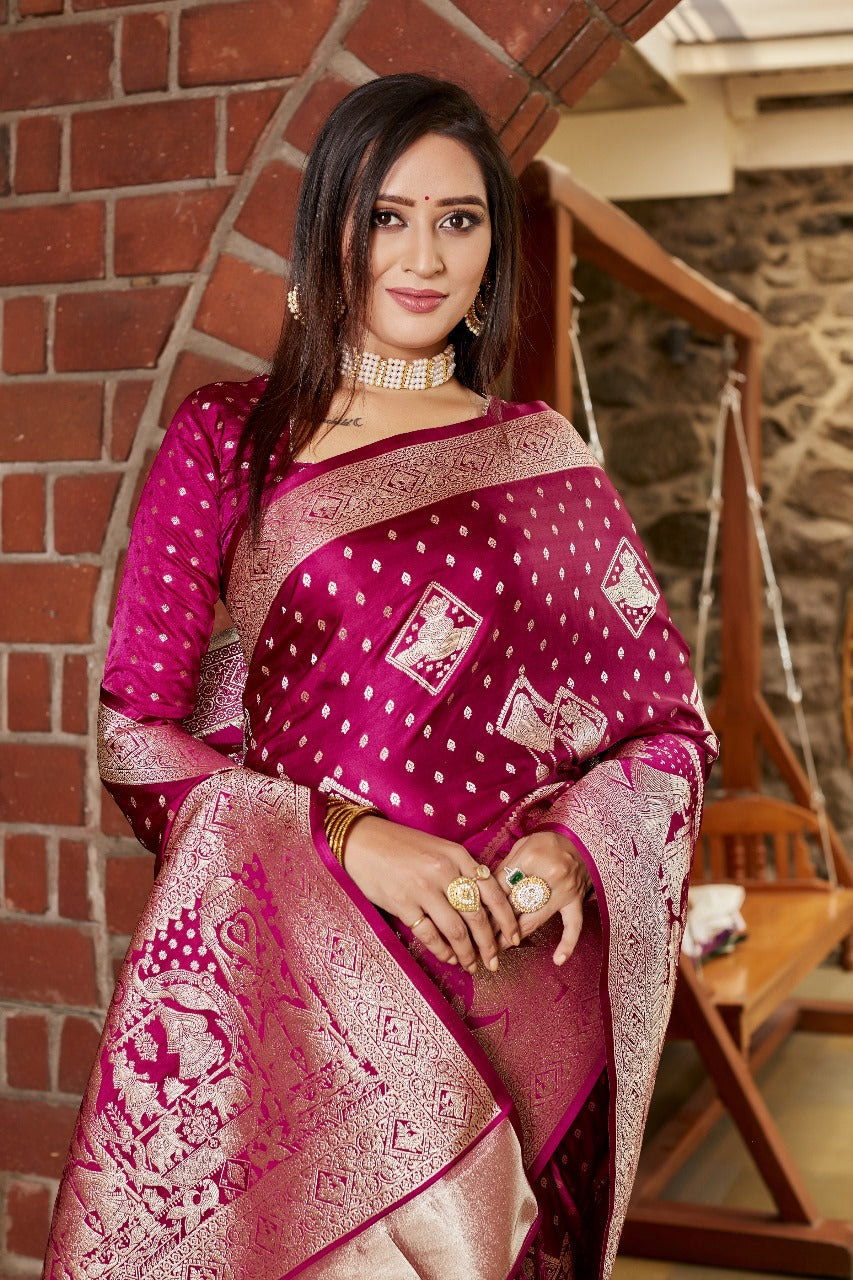 Wedding Wear Kanjivaram Silk Pink Color Heavy Saree