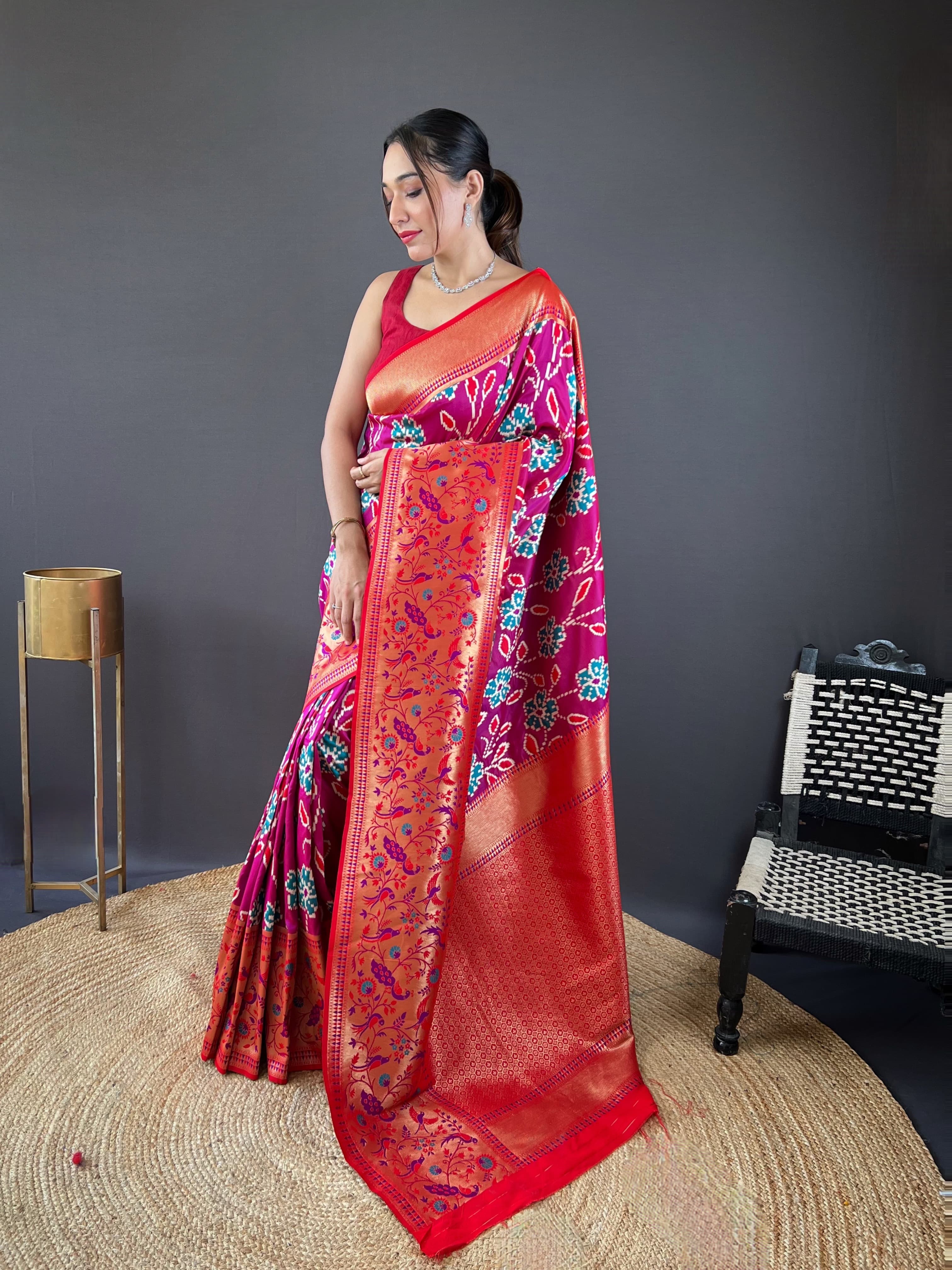 Adorable Silk Patola Weaving Rani Pink Color Saree