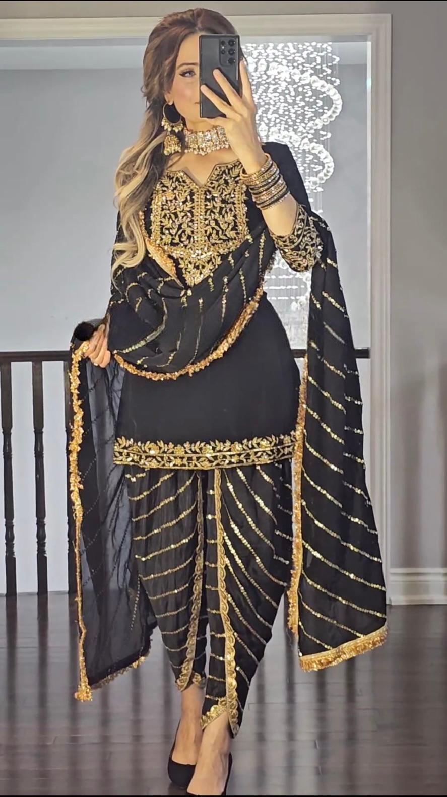 Black Color Sequence Work Glimmering Dhoti Suit