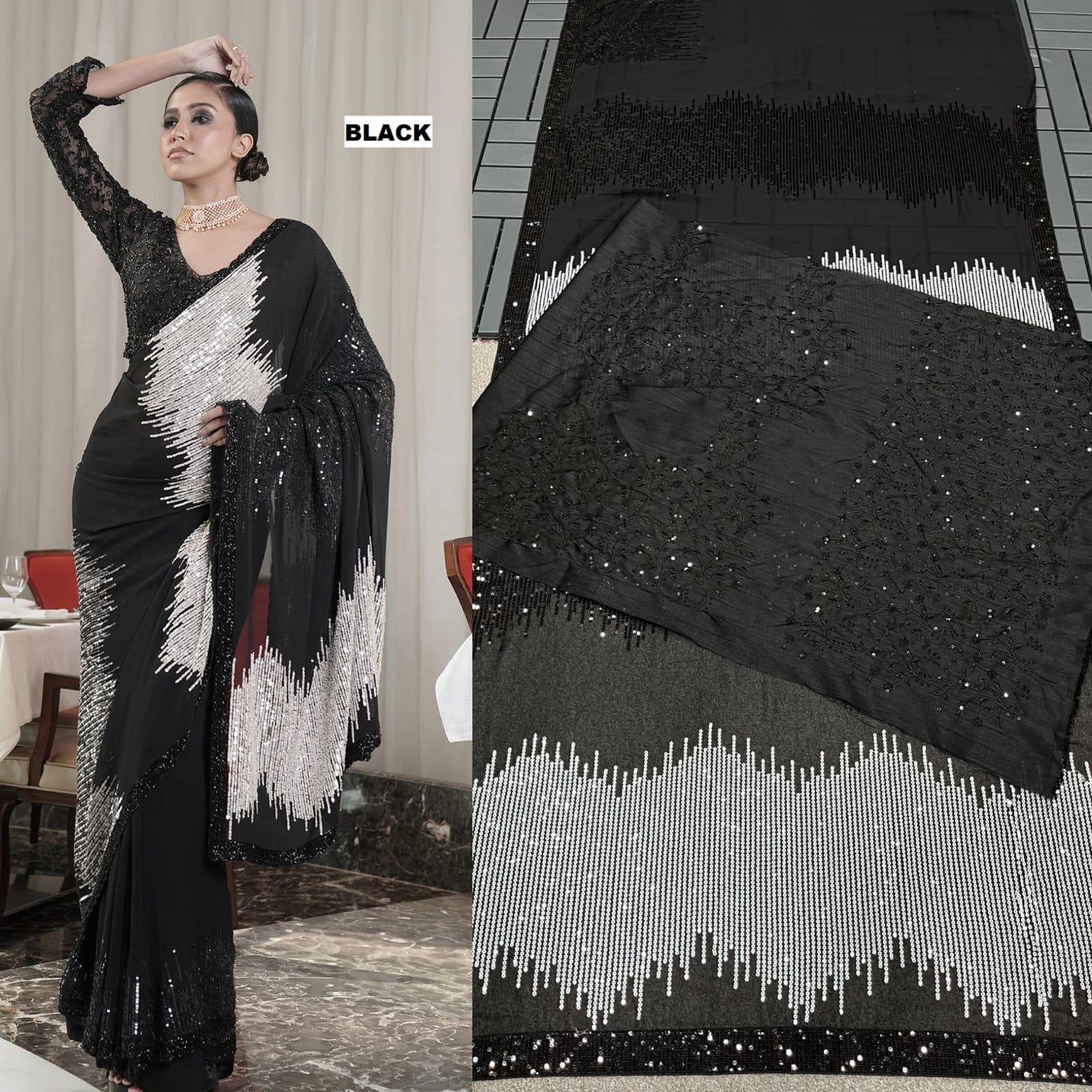 Adorable Georgette Black Color Saree