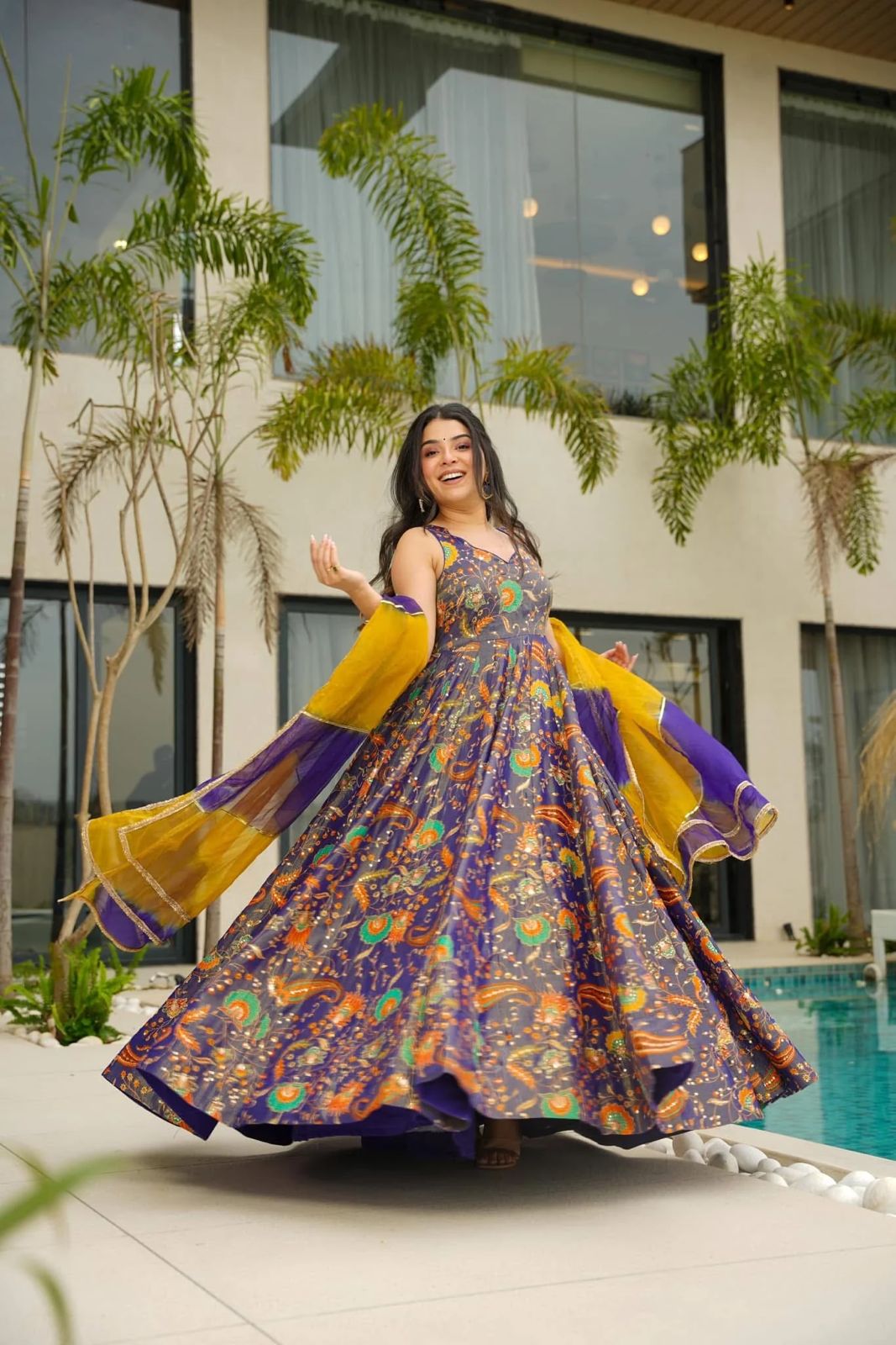 Wonderful Organza Silk Multi Color Anarkali Gown