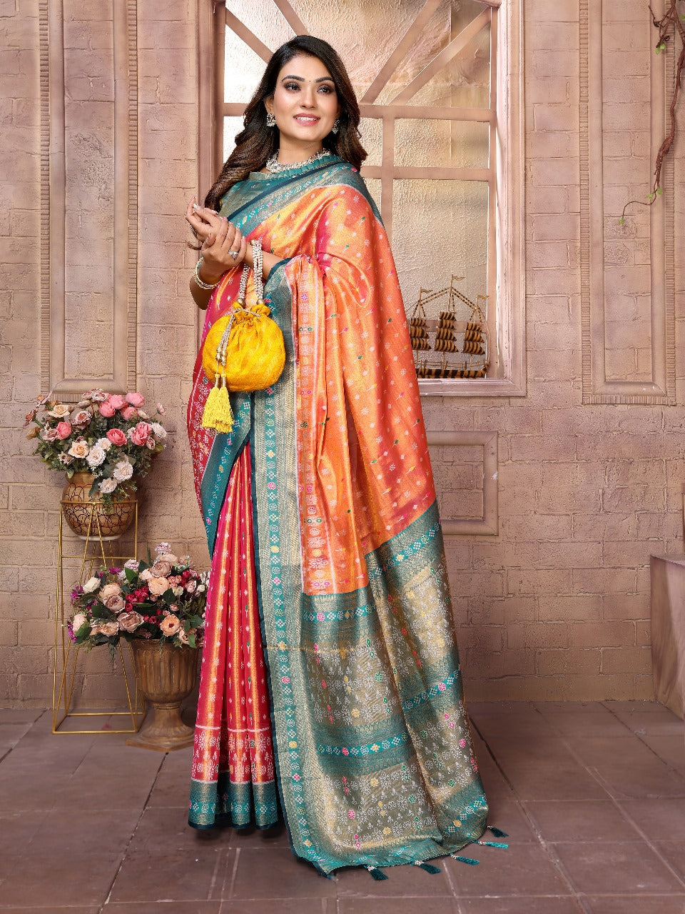 Adorable Banarasi Tissue Silk Orange Color Saree