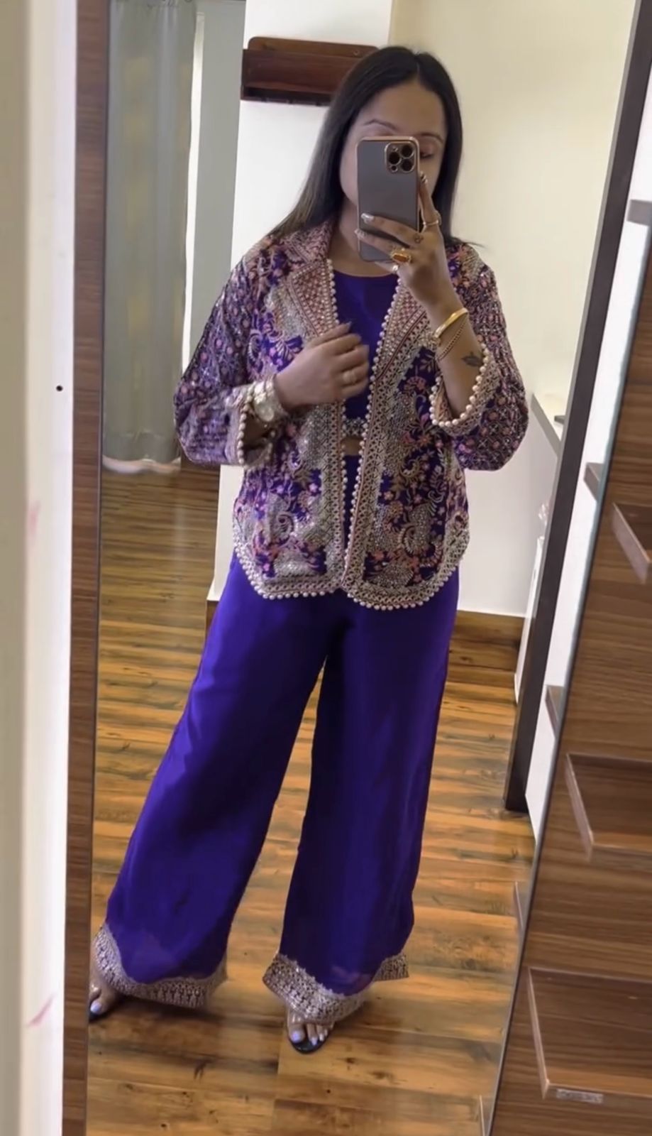 Flattering Chinon Purple Color Palazzo Top With Koti