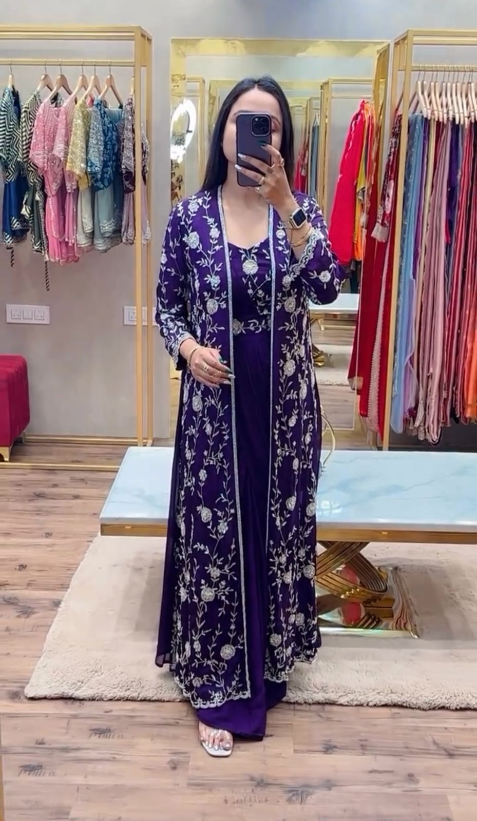 Unique Chinon Silk Blue Color Saree With Koti