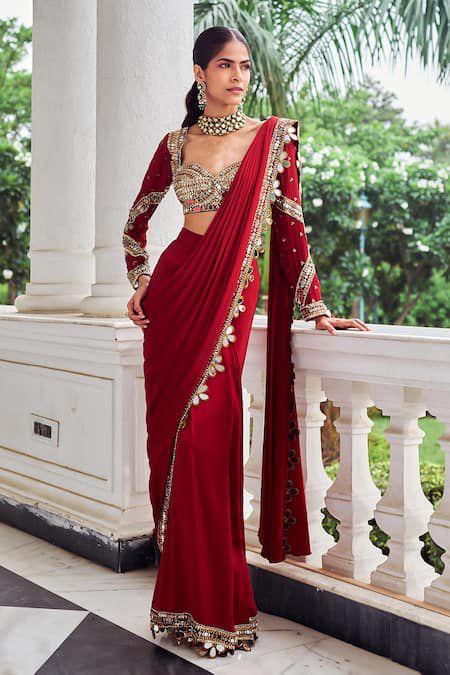 Instant Mirror Work Saree in Faux Georgette