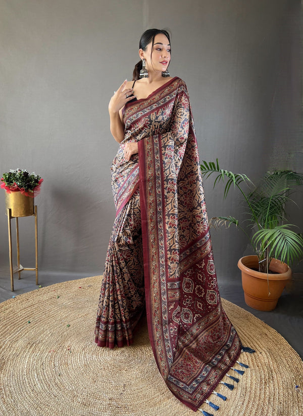 Opulent Black Color Digital Print Saree