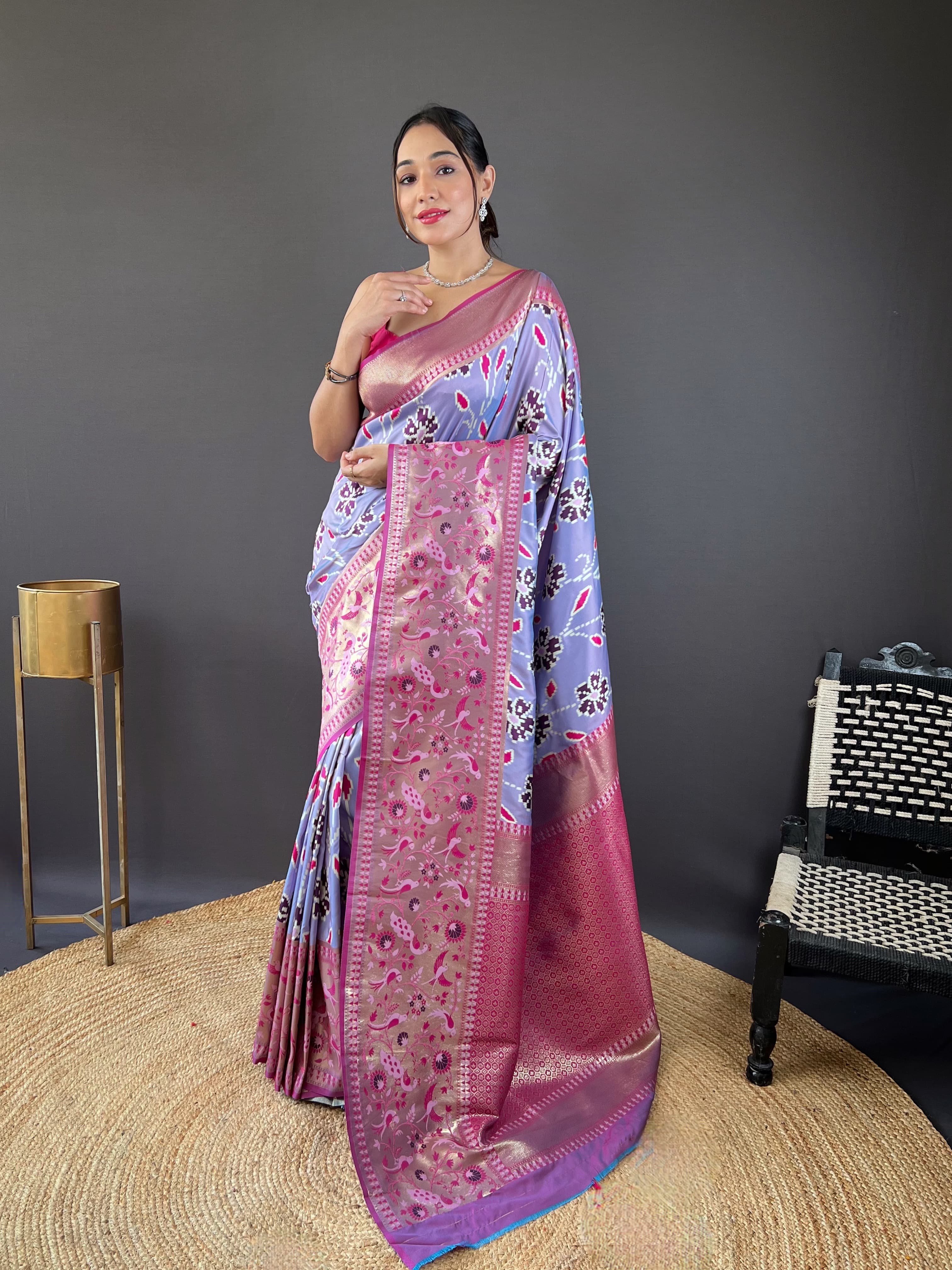 Adorable Silk Patola Weaving Lavender Color Saree