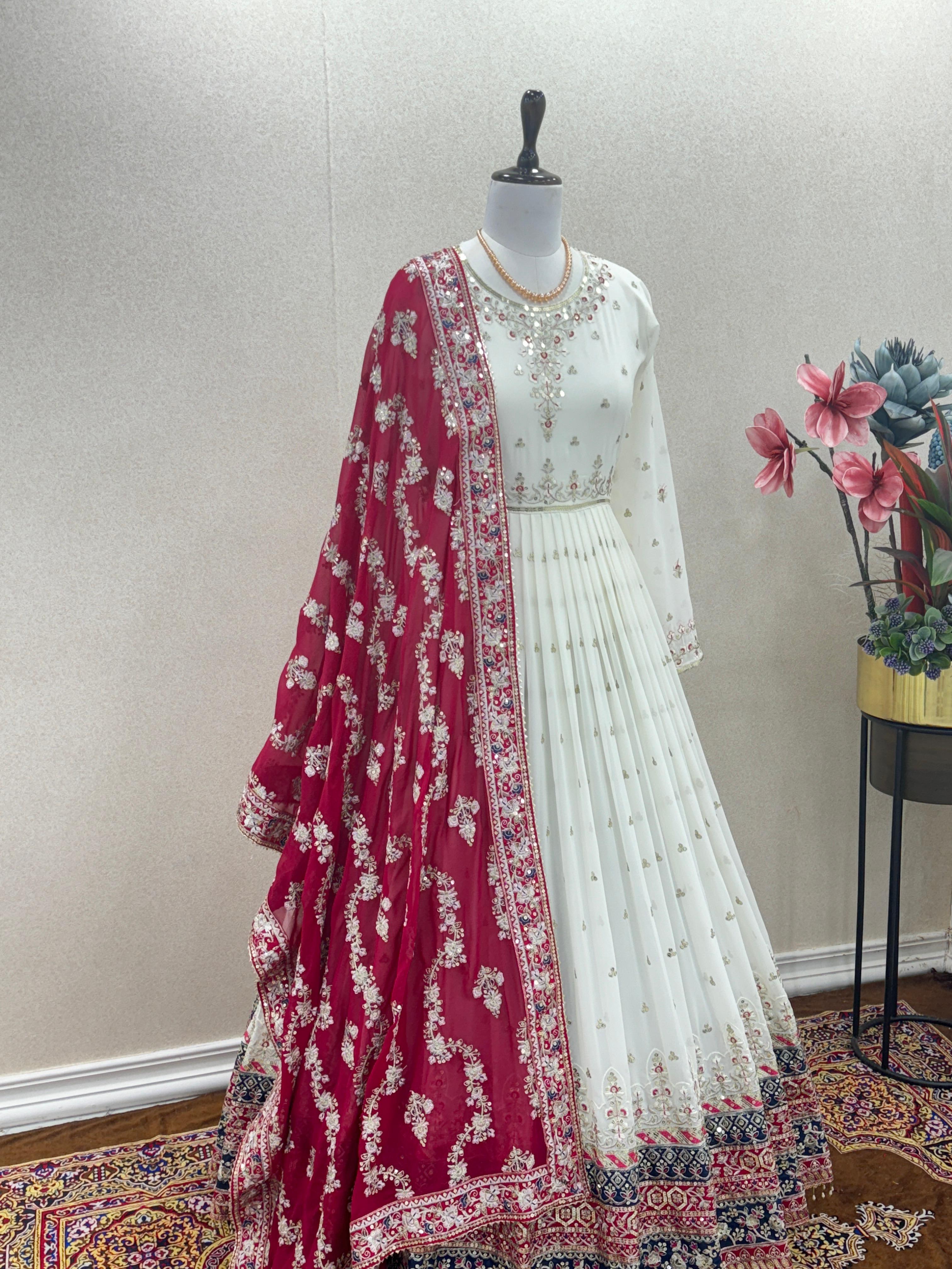 Wedding Wear Sequence Work White Color Gown