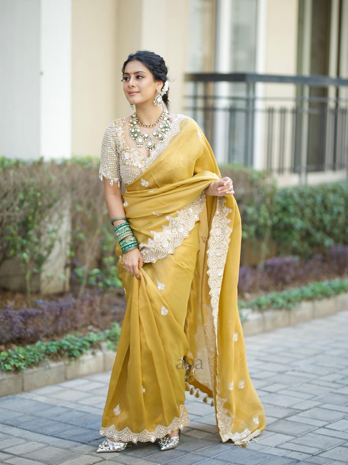 Bollywood Style Heavy Work Mustard Color Saree