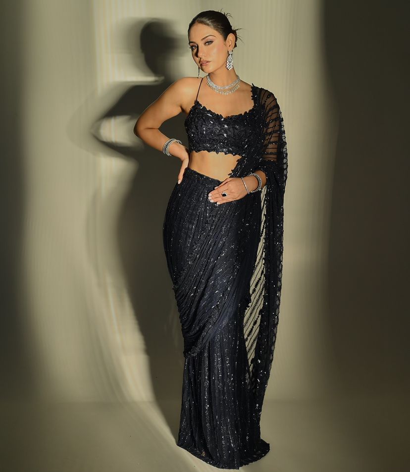 Adorable Mono Net Black Color Party Wear Saree