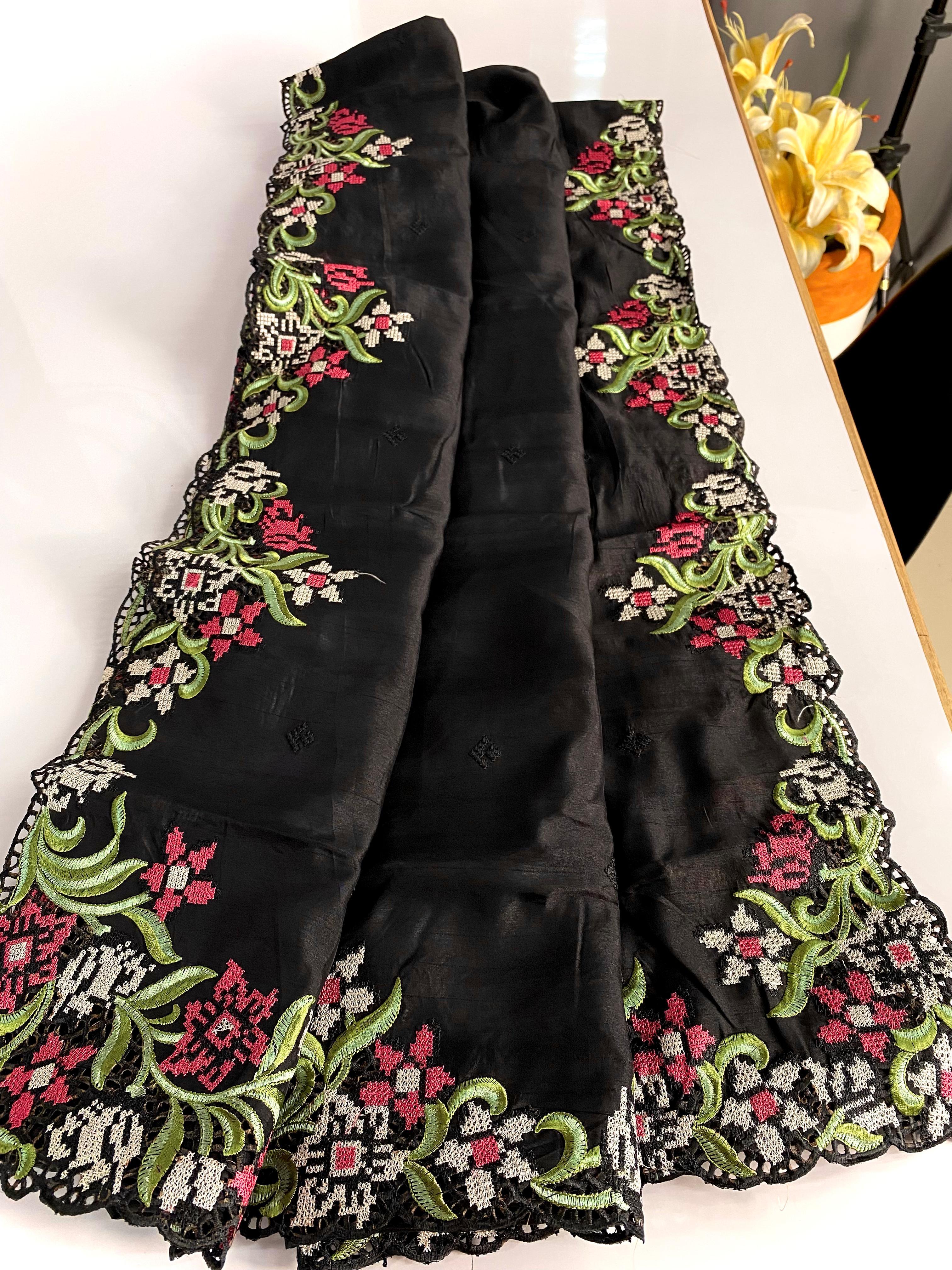 Wedding Wear Tussar Silk Black Color Saree