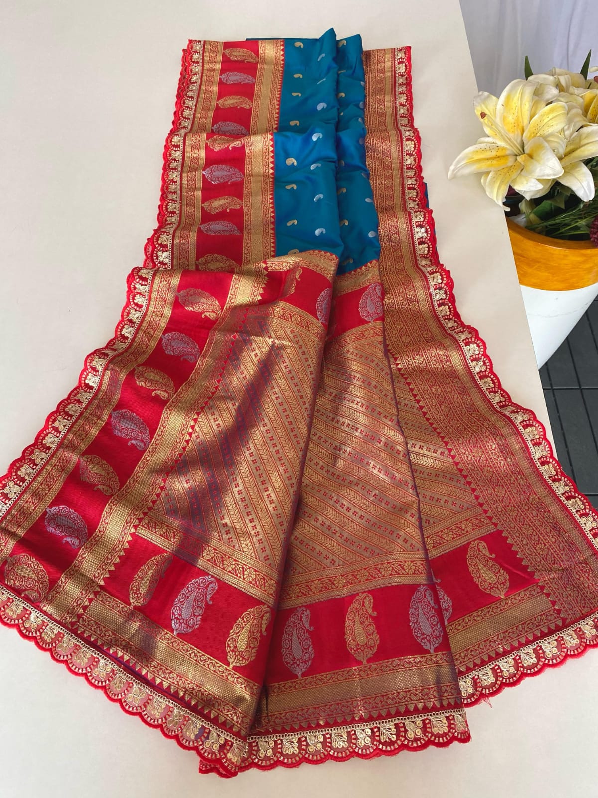 Occasion Wear Keri Design Sky Blue Color Silk Saree