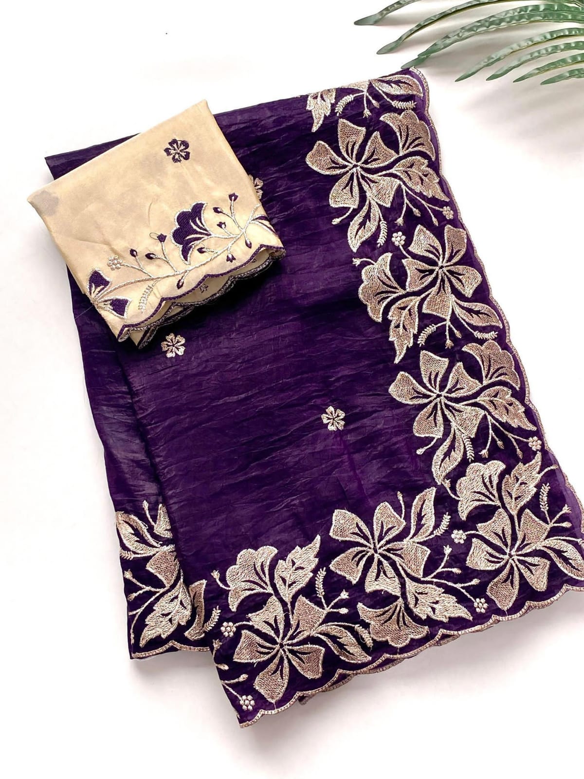 Traditional Wear Flower Border Purple Color Saree