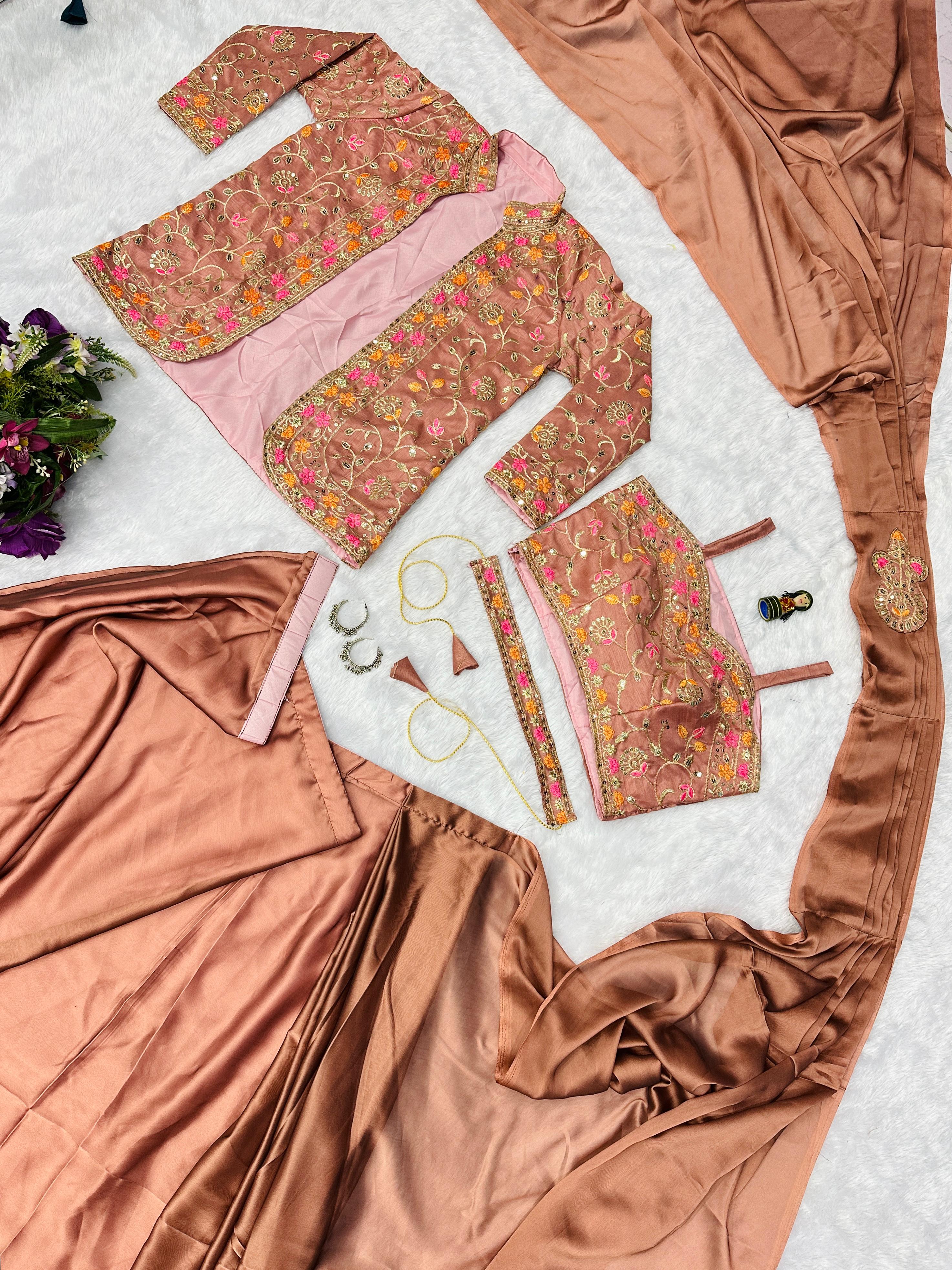 Wedding Wear Rangoli Silk Orange Color Saree With Koti