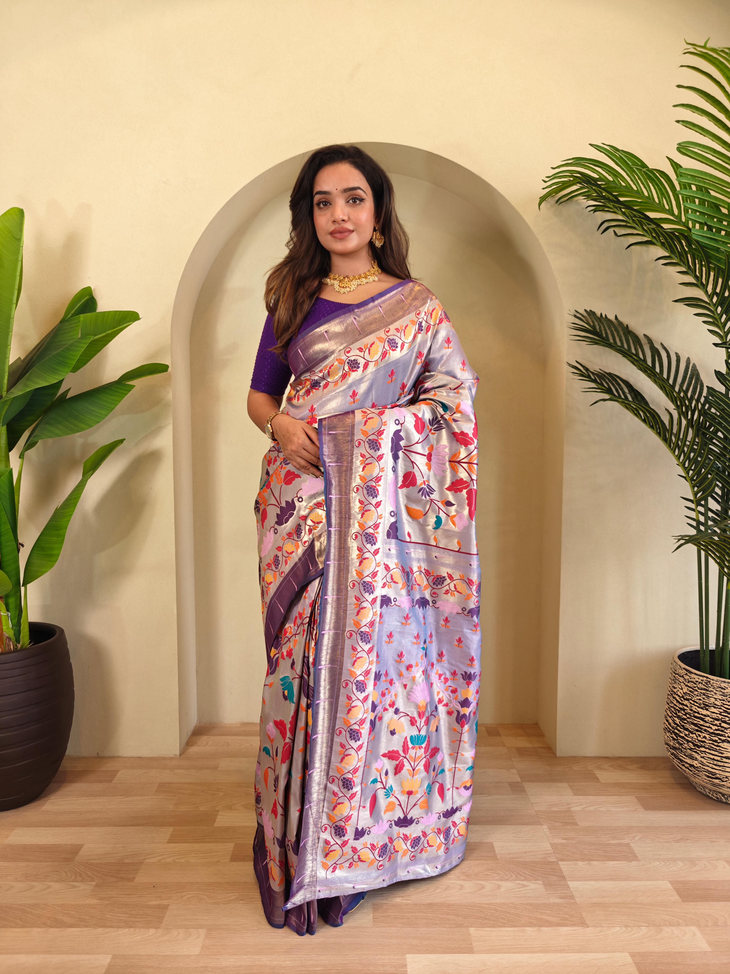 Wonderful Paithani Silk Lavender Color Saree