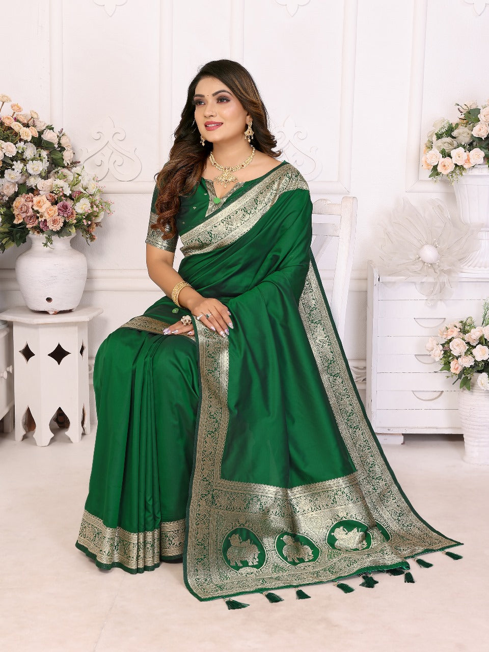 Imposing Banarasi Silk Green Color Saree