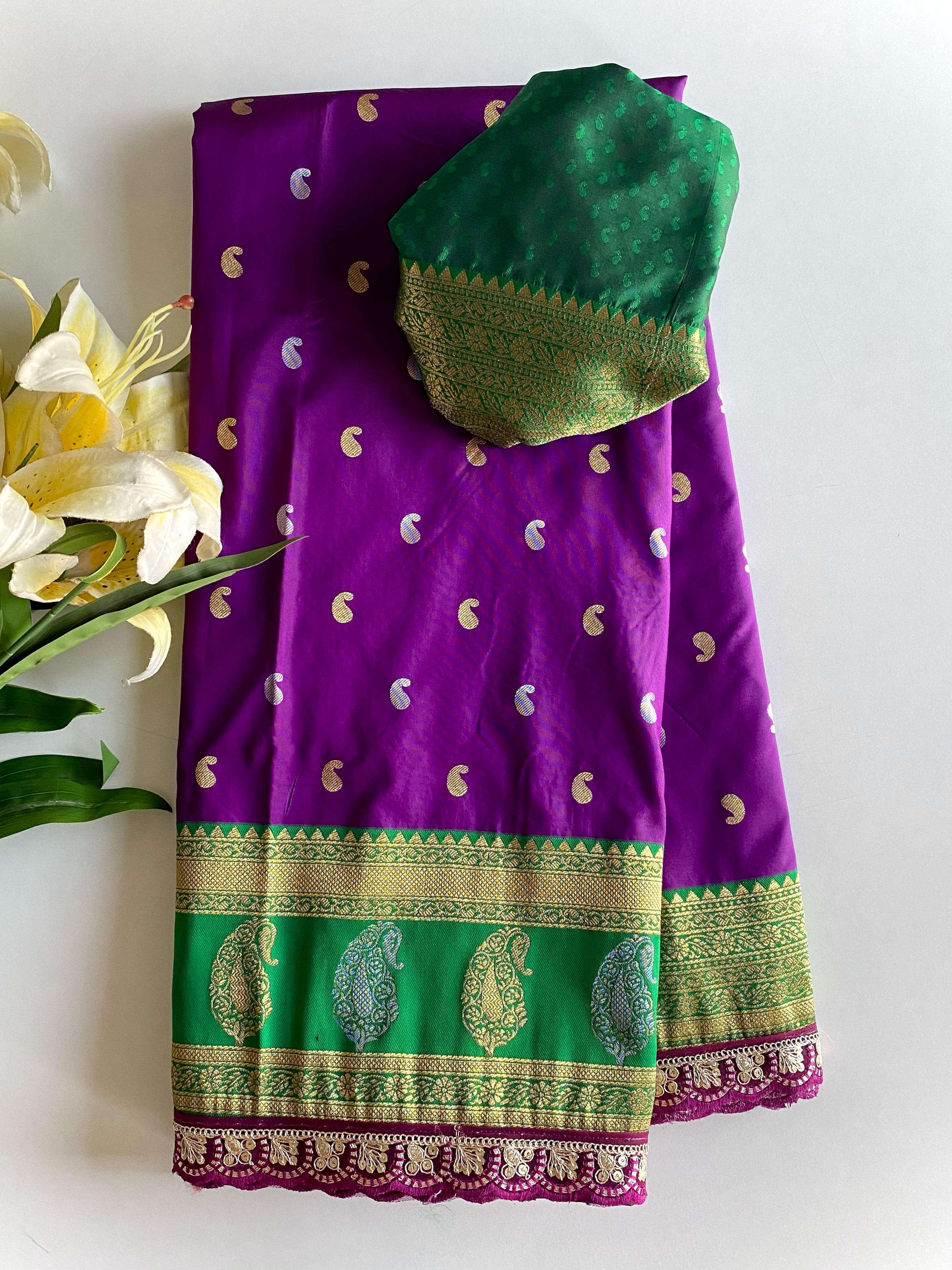 Occasion Wear Keri Design Purple Color Silk Saree