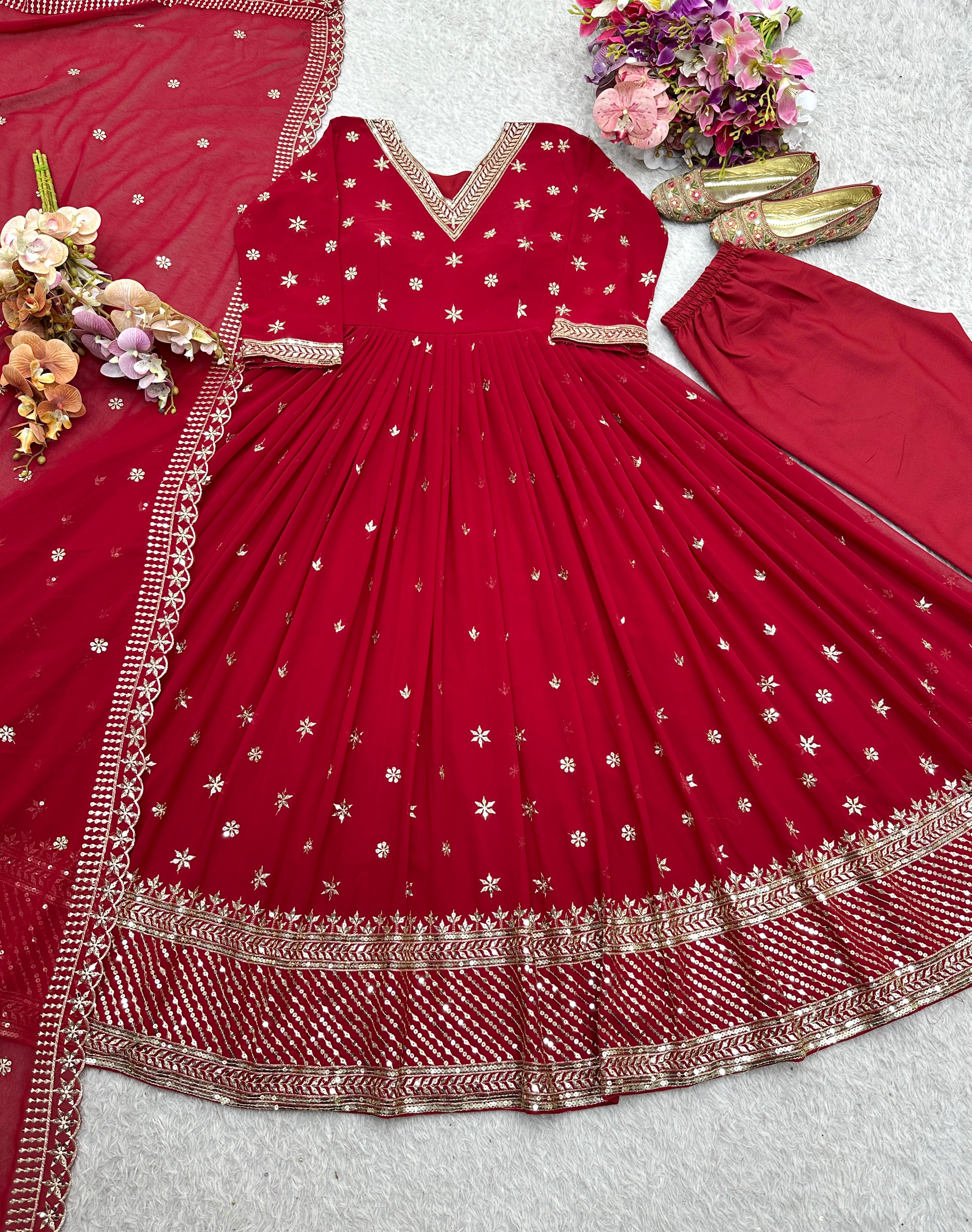 Red Color Georgette Sequence Work Designer Gown