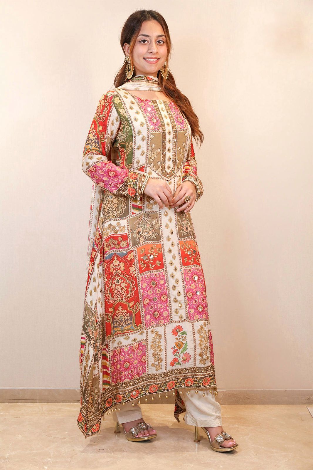 Stylish Multicolor Chinon Silk Digital Printed Straight Salwar Suit