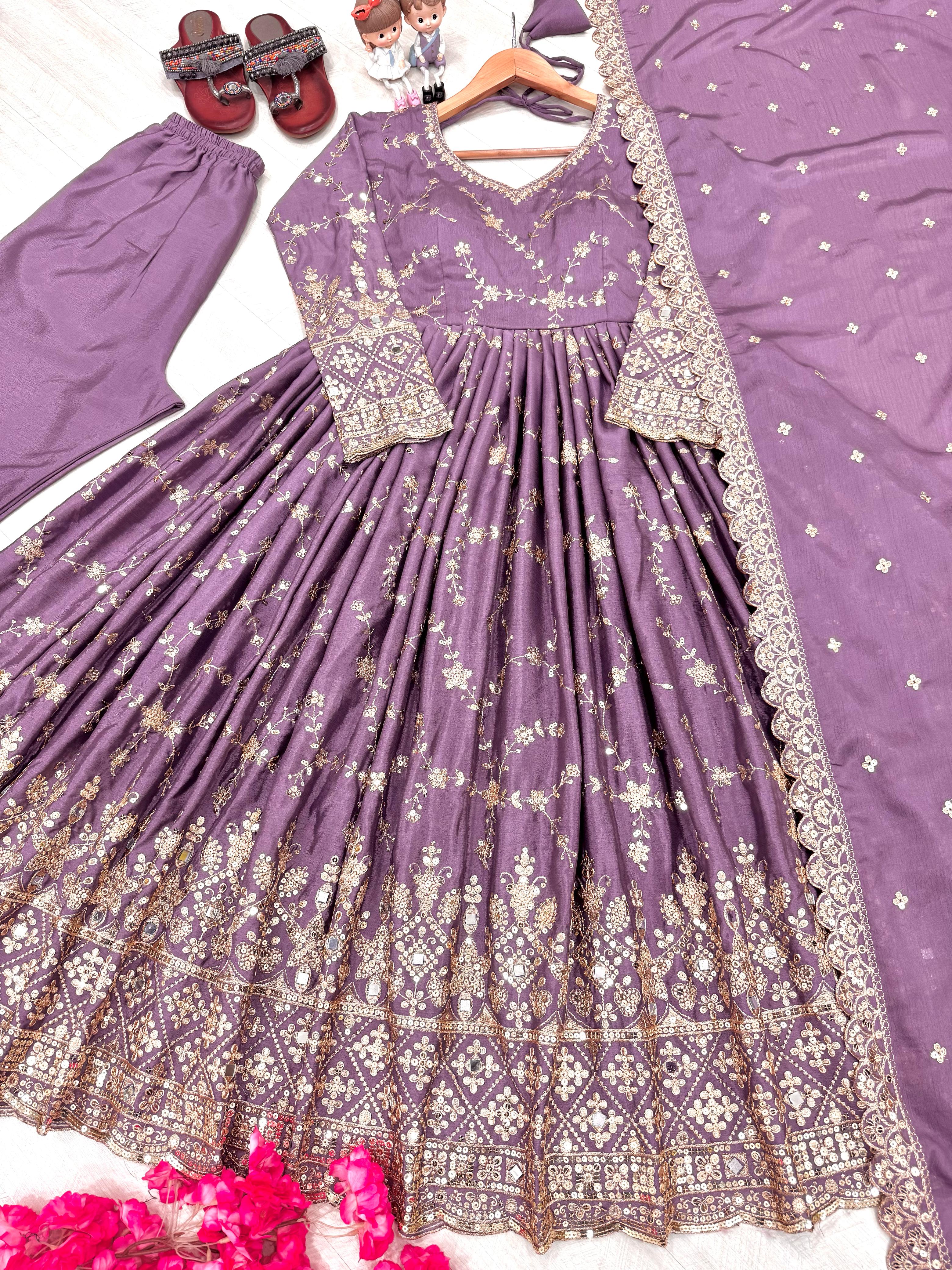Outstanding Sequence Work Lavender Color Anarkali Gown