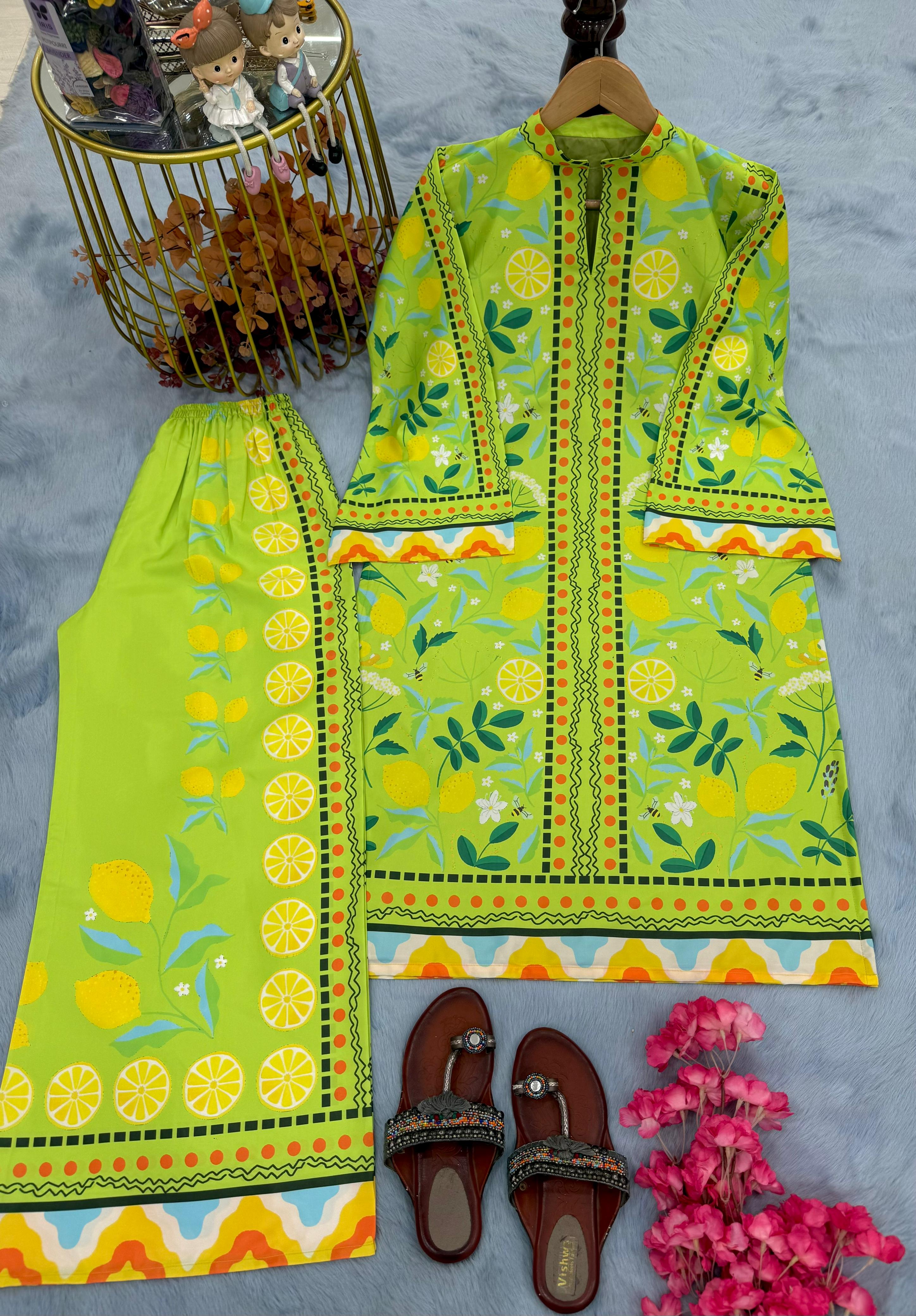 Green Color Digital Printed Co-ord Set