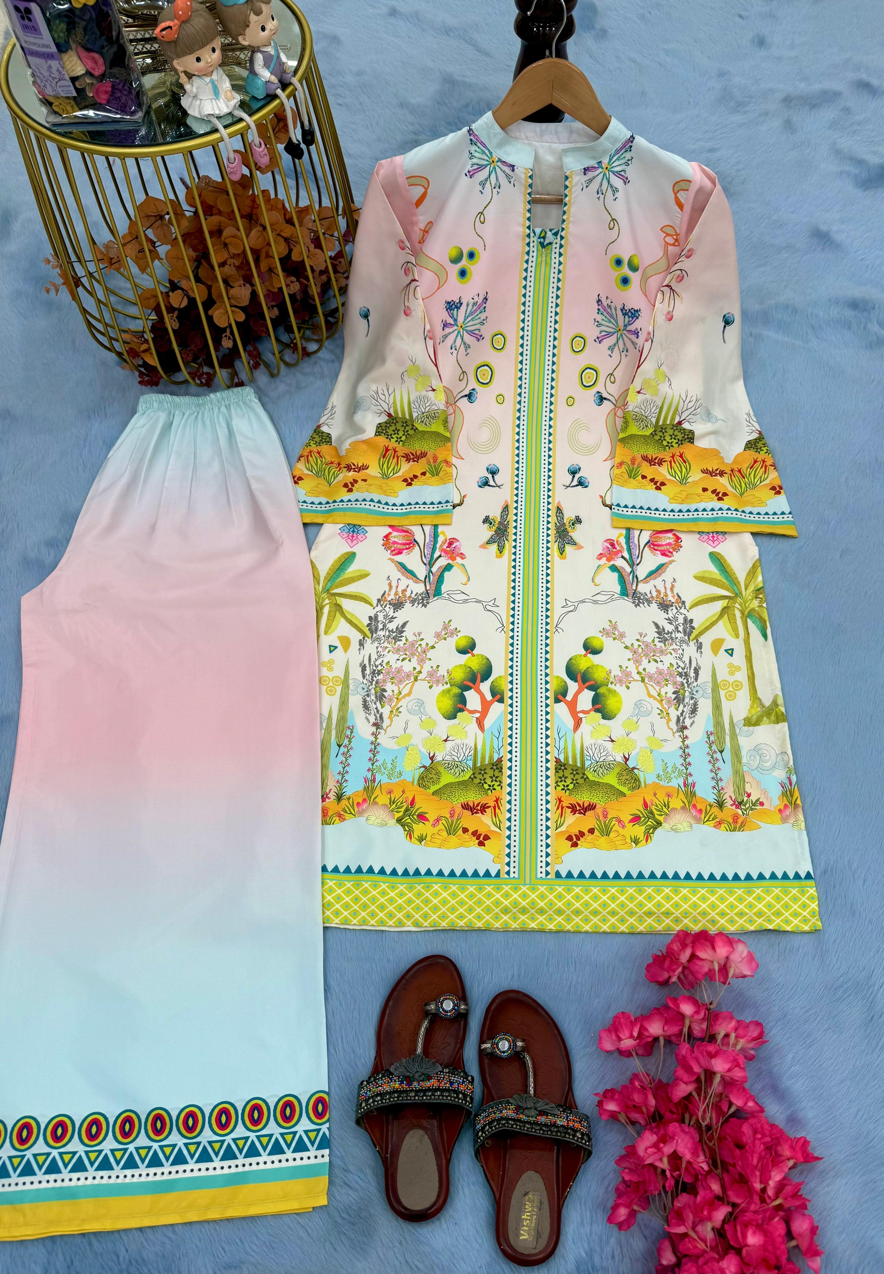 Multi Color Digital Printed Co-ord Set