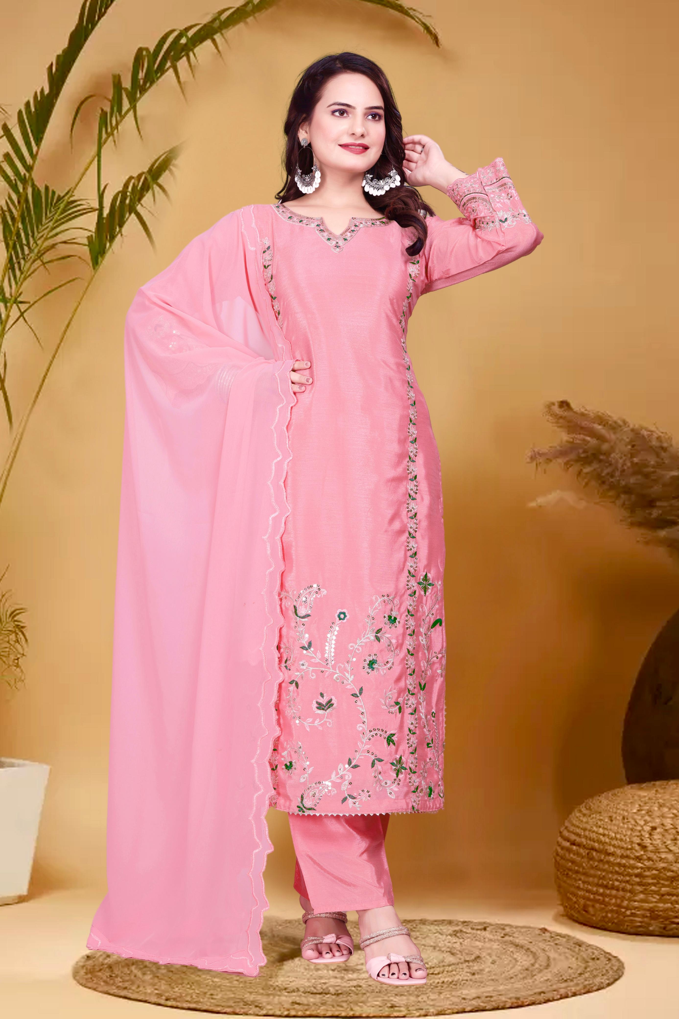 Presenting Thread And Sequence Work Pink Color Salwar Suit