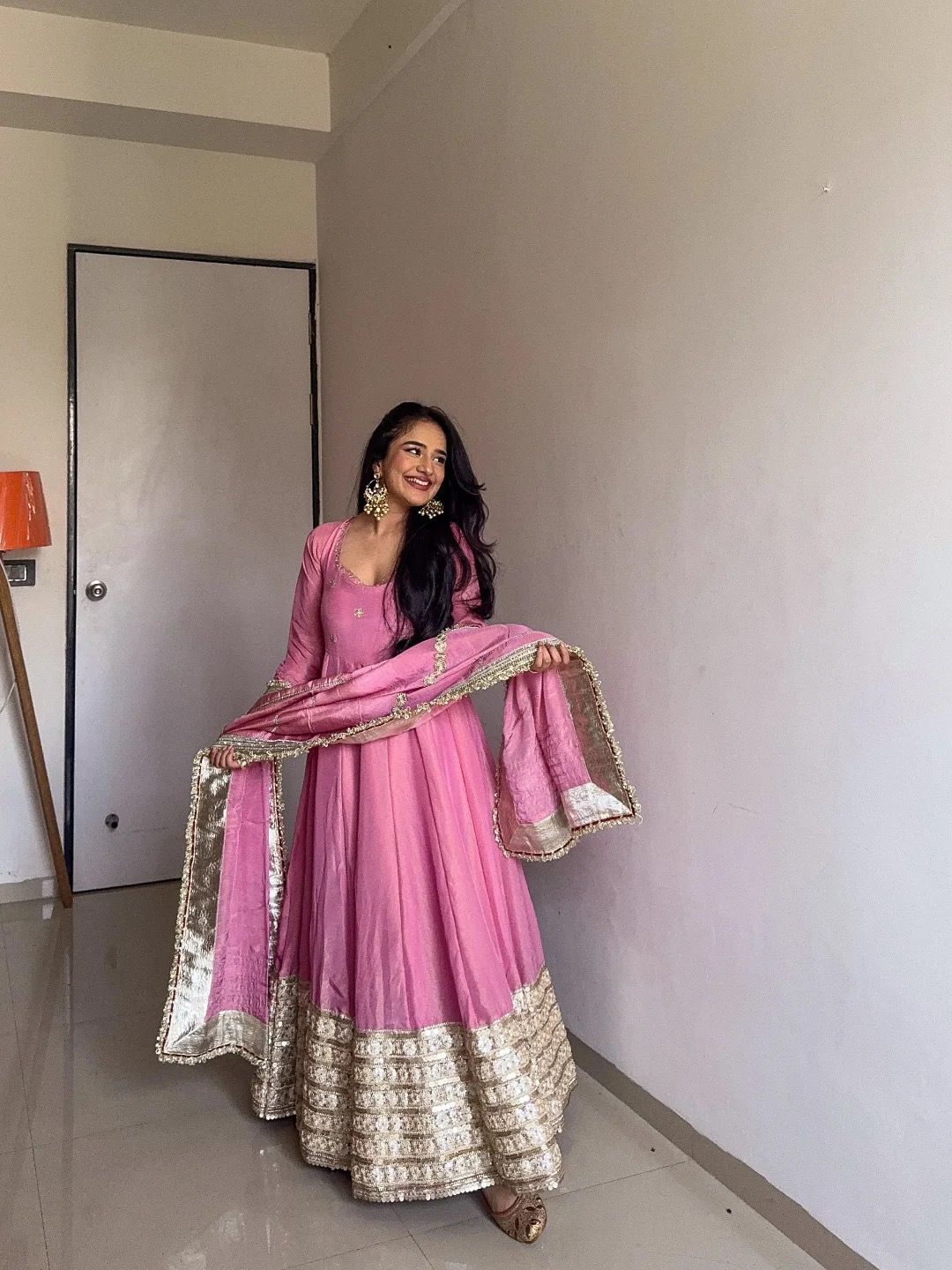 Attractive Sequence Work Pink Color Anarkali Gown