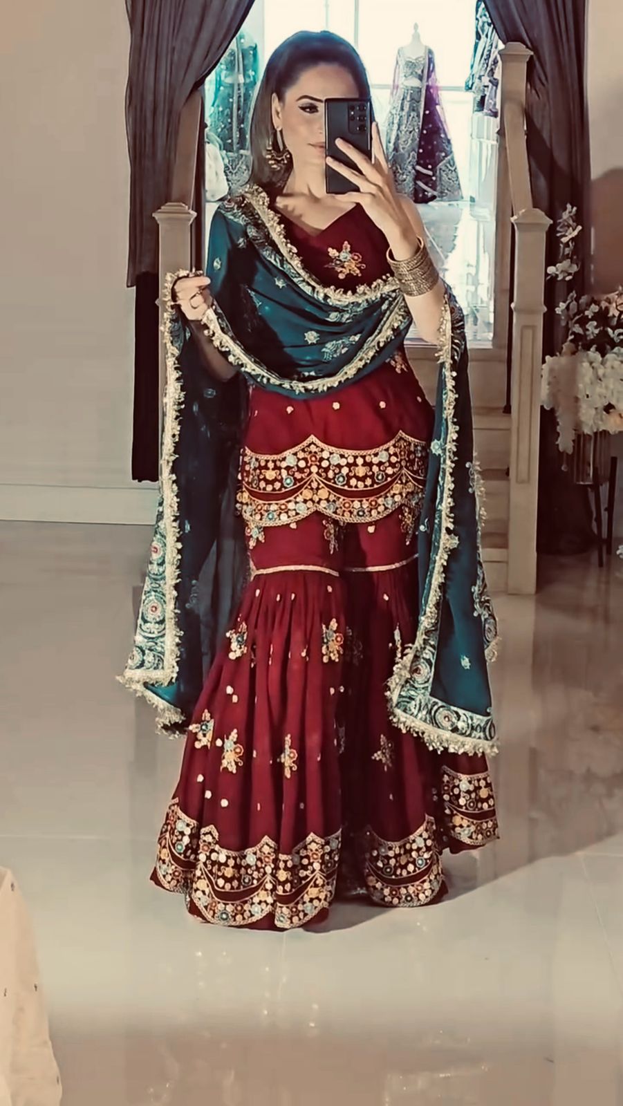 Mesmerizing Maroon Color Sharara Suit With Dupatta