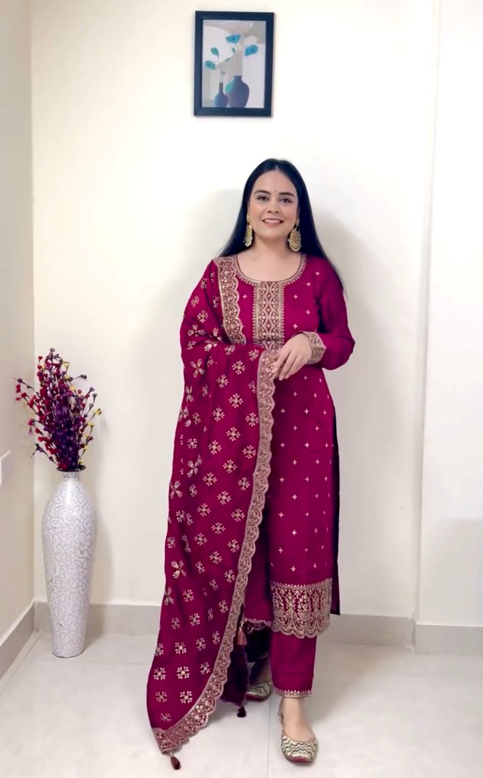 Traditional Wear Maroon Color Work Salwar Suit