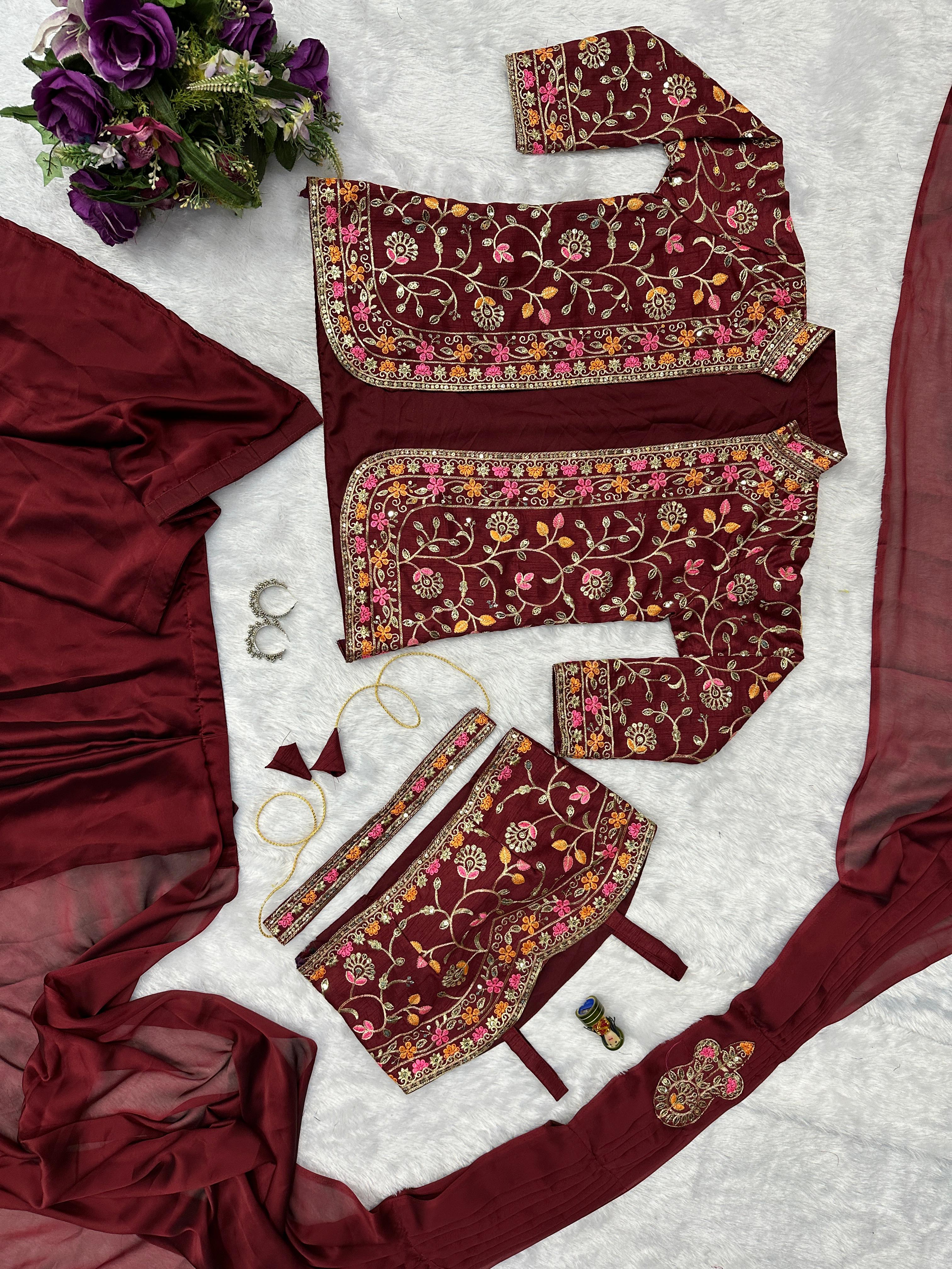 Wedding Wear Rangoli Silk Maroon Color Saree With Koti