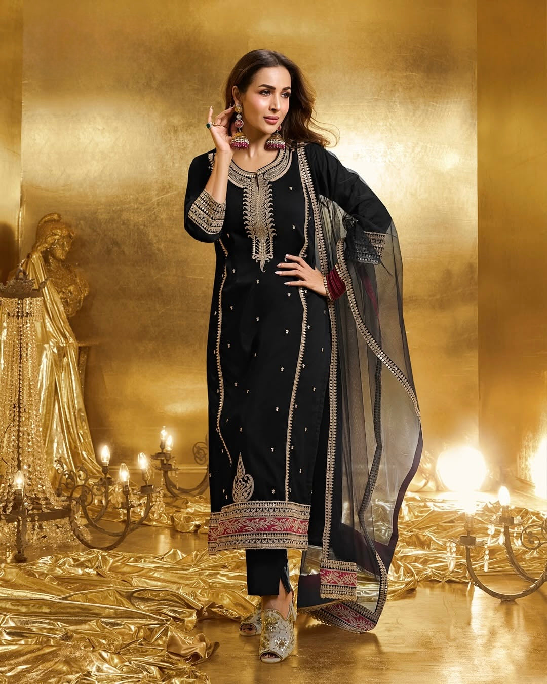 Designer Faux Georgette Top, Bottom and Dupatta Set with Heavy Coding Sequin Embroidery