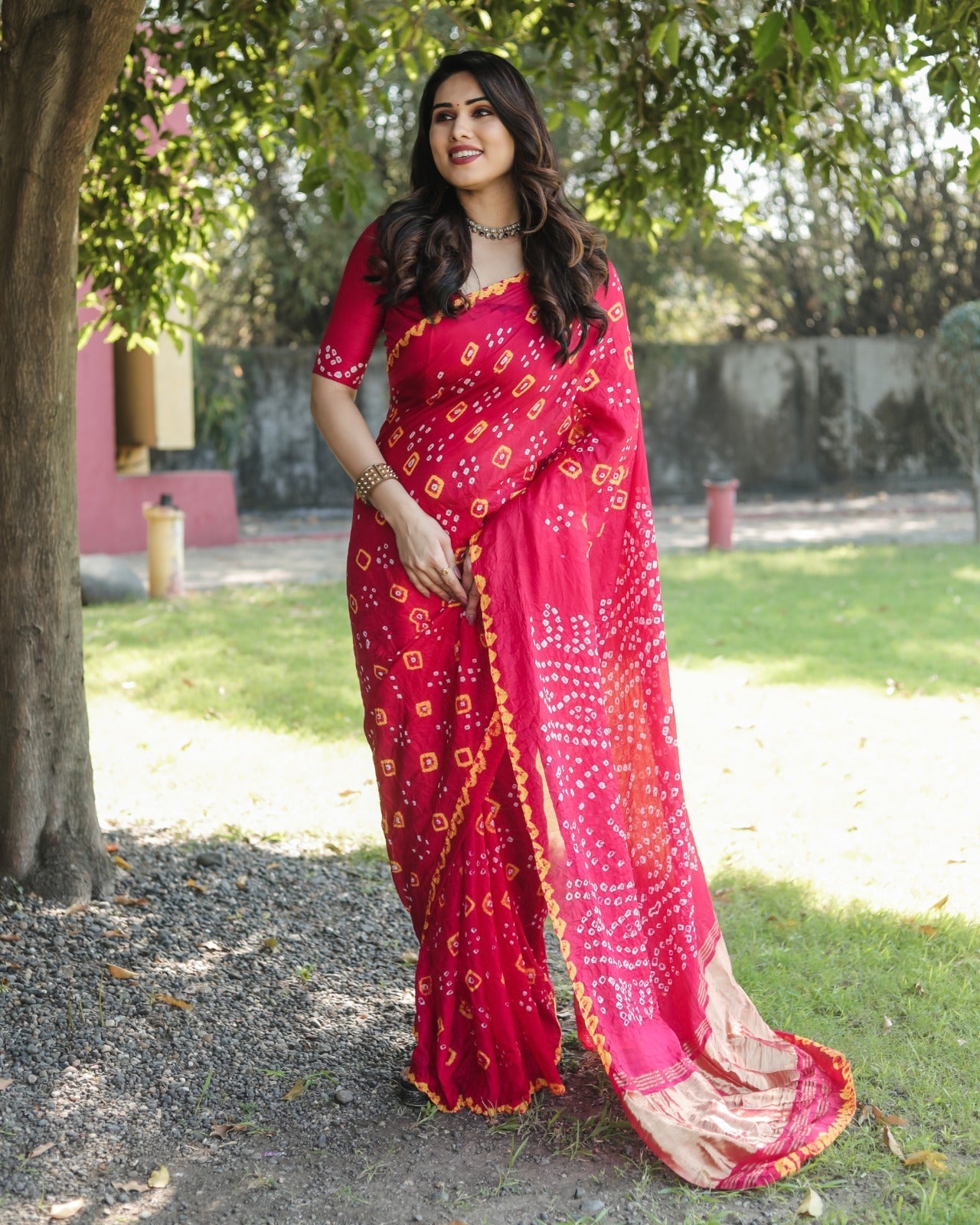 Tissue Pallu With Red Color Original Bandhani Saree