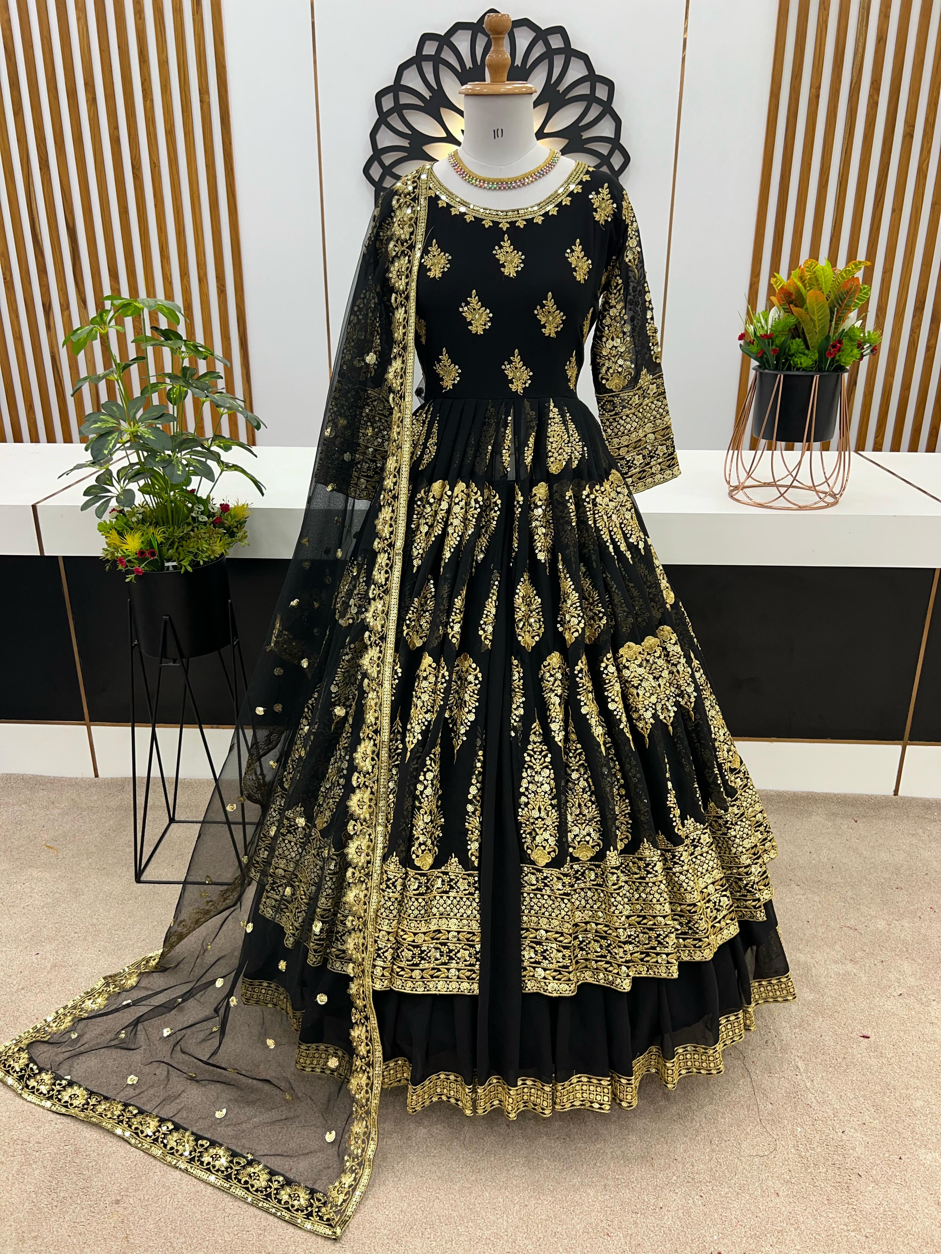 Heavy Embroidery Sequence Work Black Color Lehenga Choli