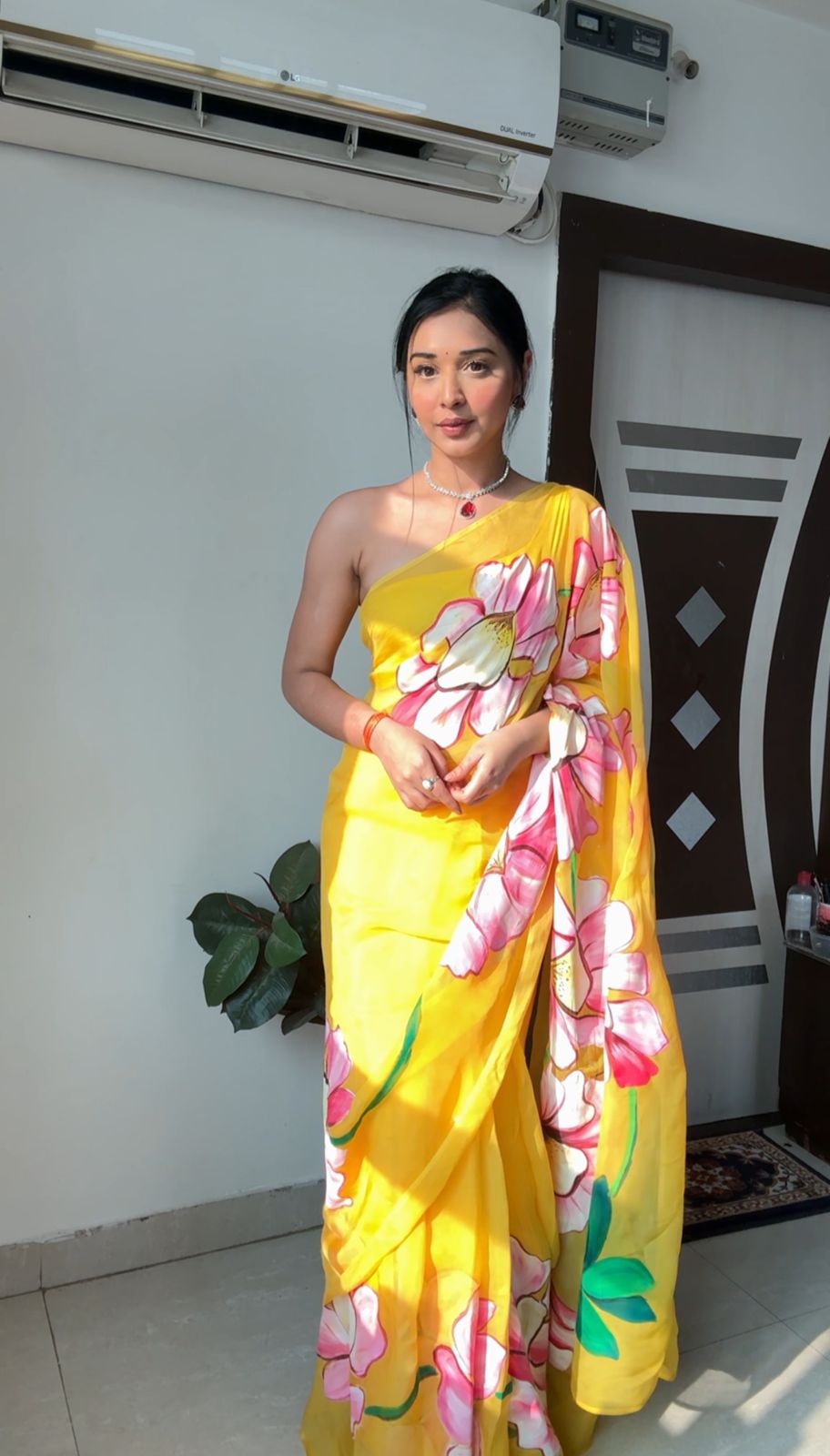 Captivating Yellow Color Organza Silk Ready To Wear Saree