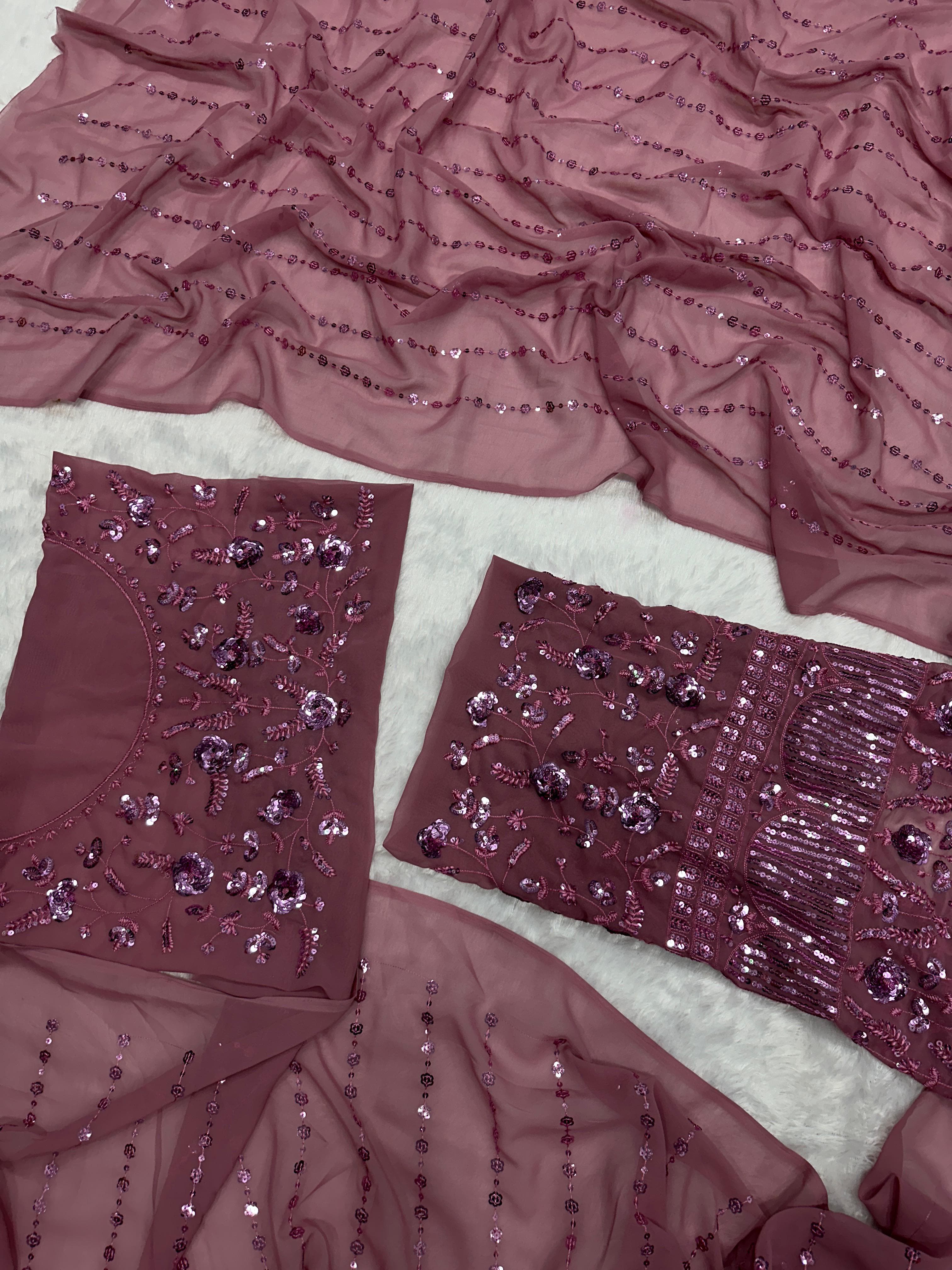 Embellished Embroidery Sequins Work Peach Color Saree