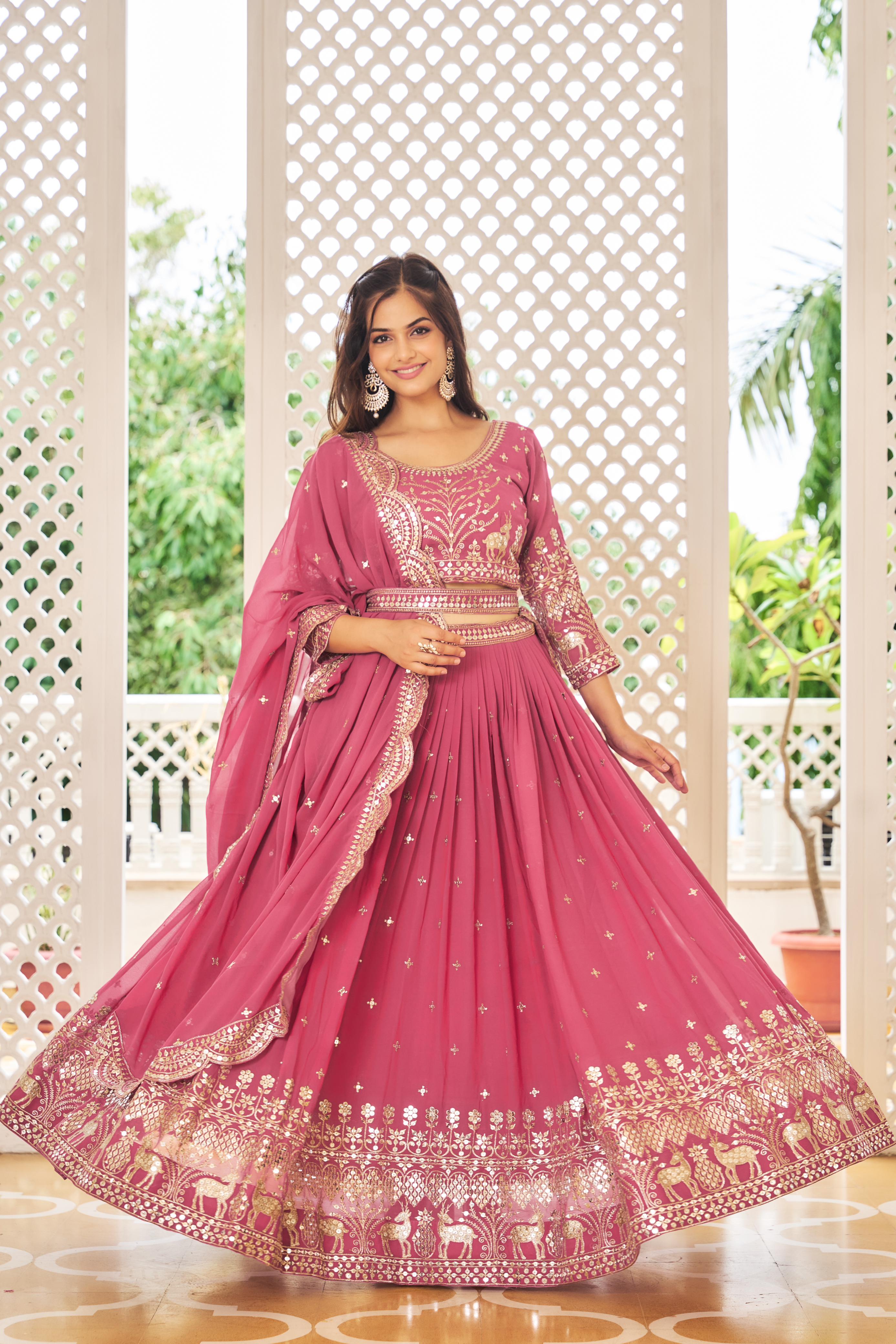 Wedding Wear Pink Color Sequence Work Lehenga Choli
