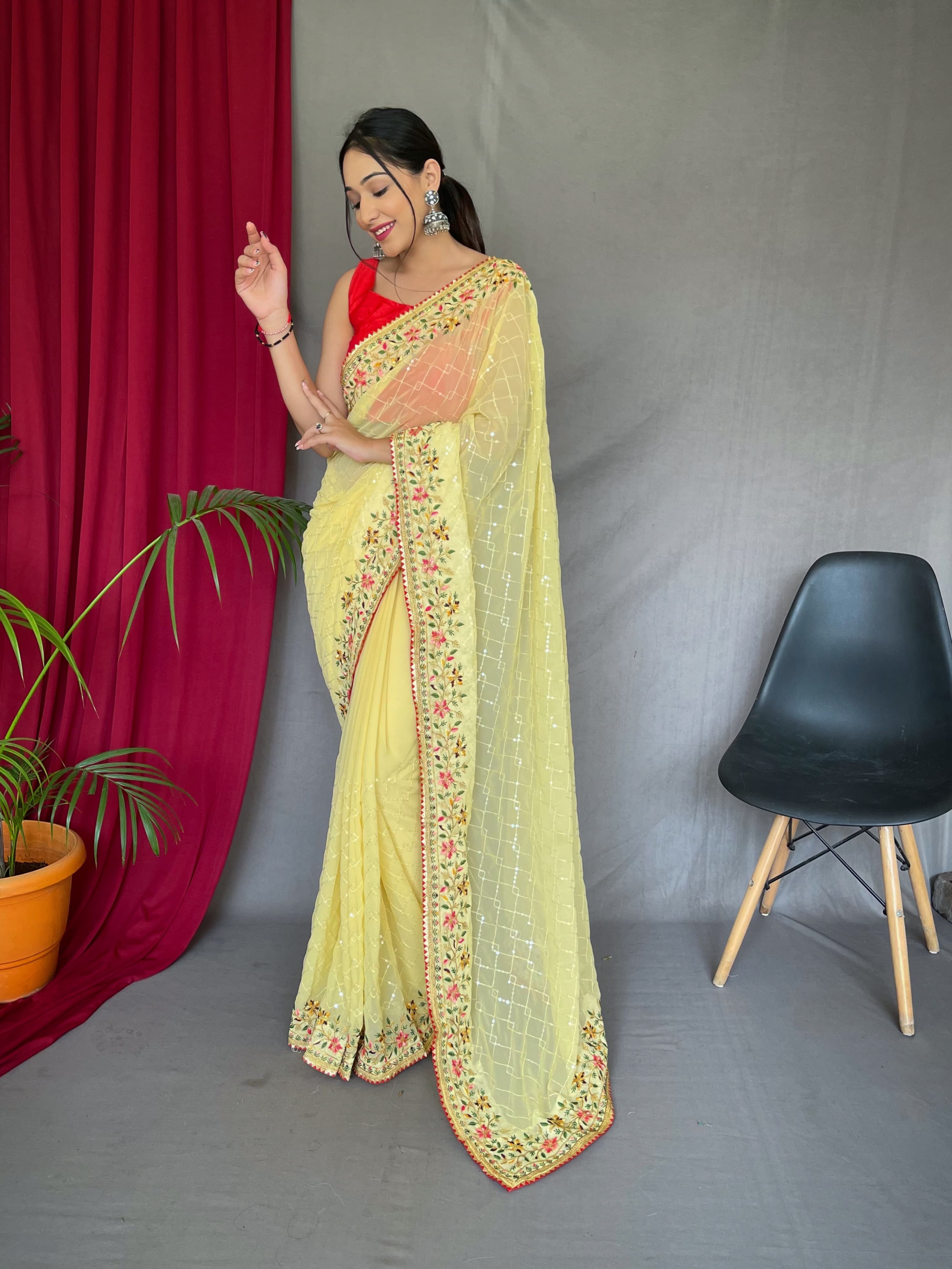 Occasion Wear SEQUENCE WORK Yellow Color Saree